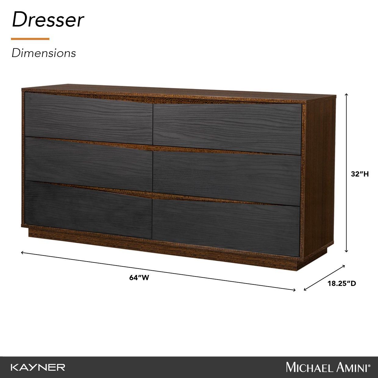Kayner Charcoal 6 Drawer Dresser with LED