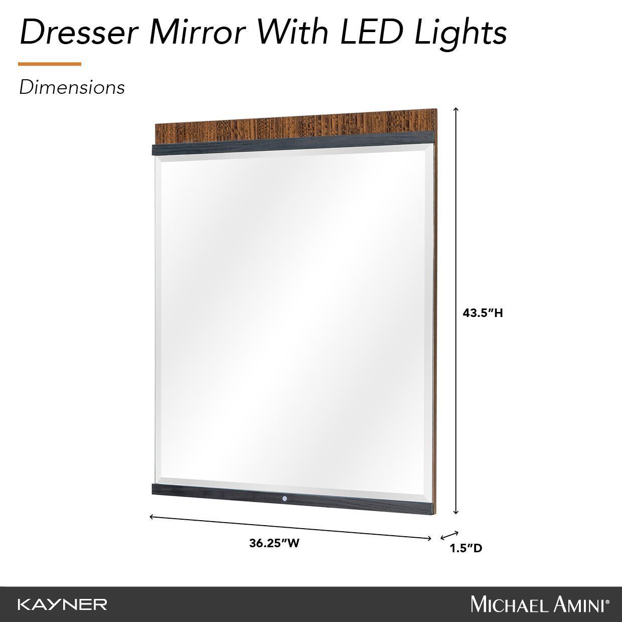 Kayner Charcoal Rectangular Dresser Mirror with LED