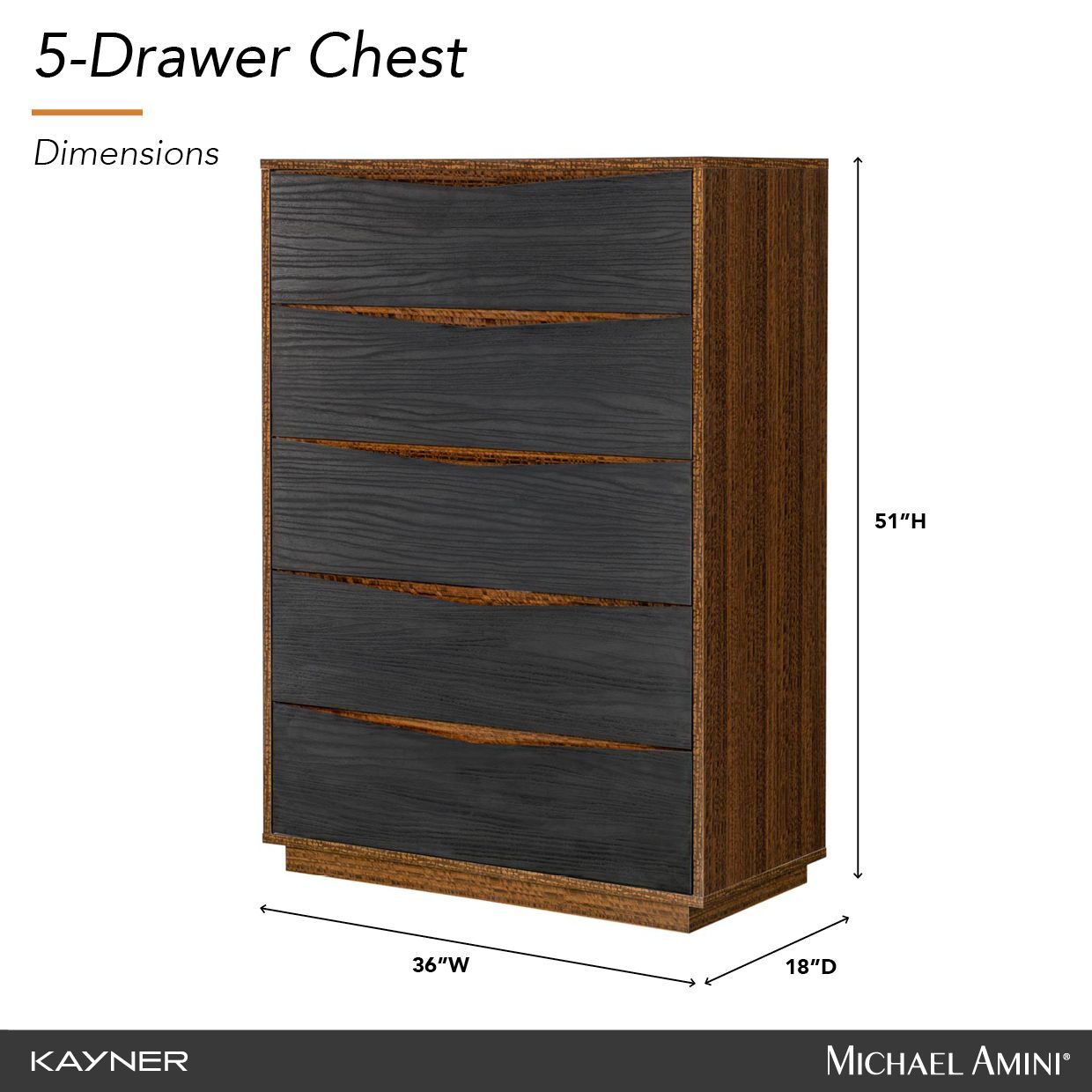 Kayner Charcoal 5 Drawer Chest with LED