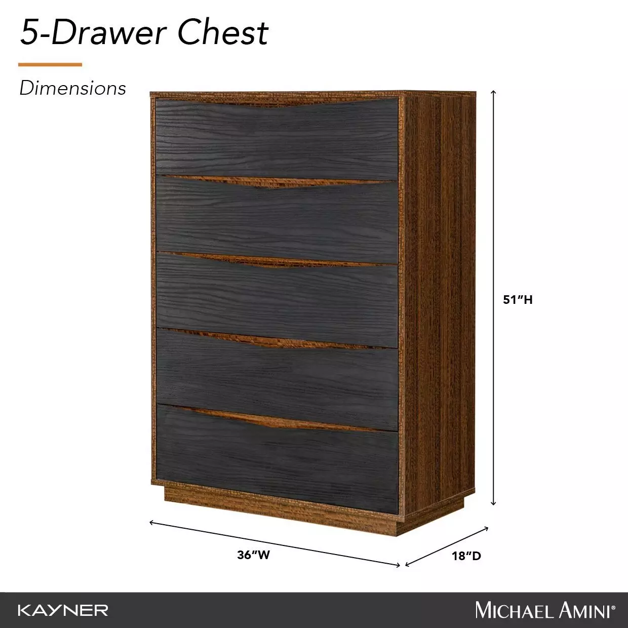 Kayner Charcoal 5 Drawer Chest with LED