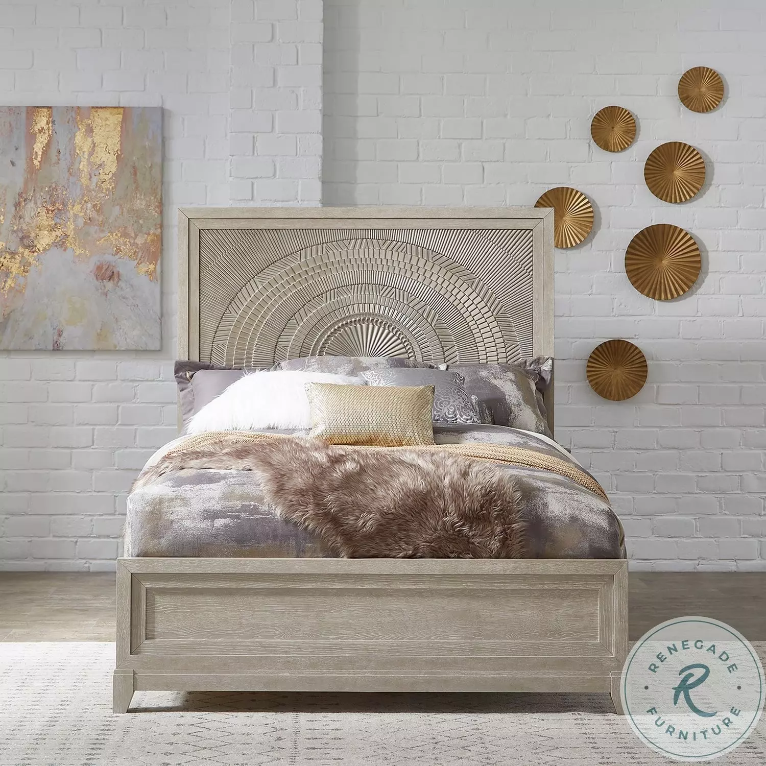 Belmar Washed Taupe and Silver Champagne Queen Panel Bed From
