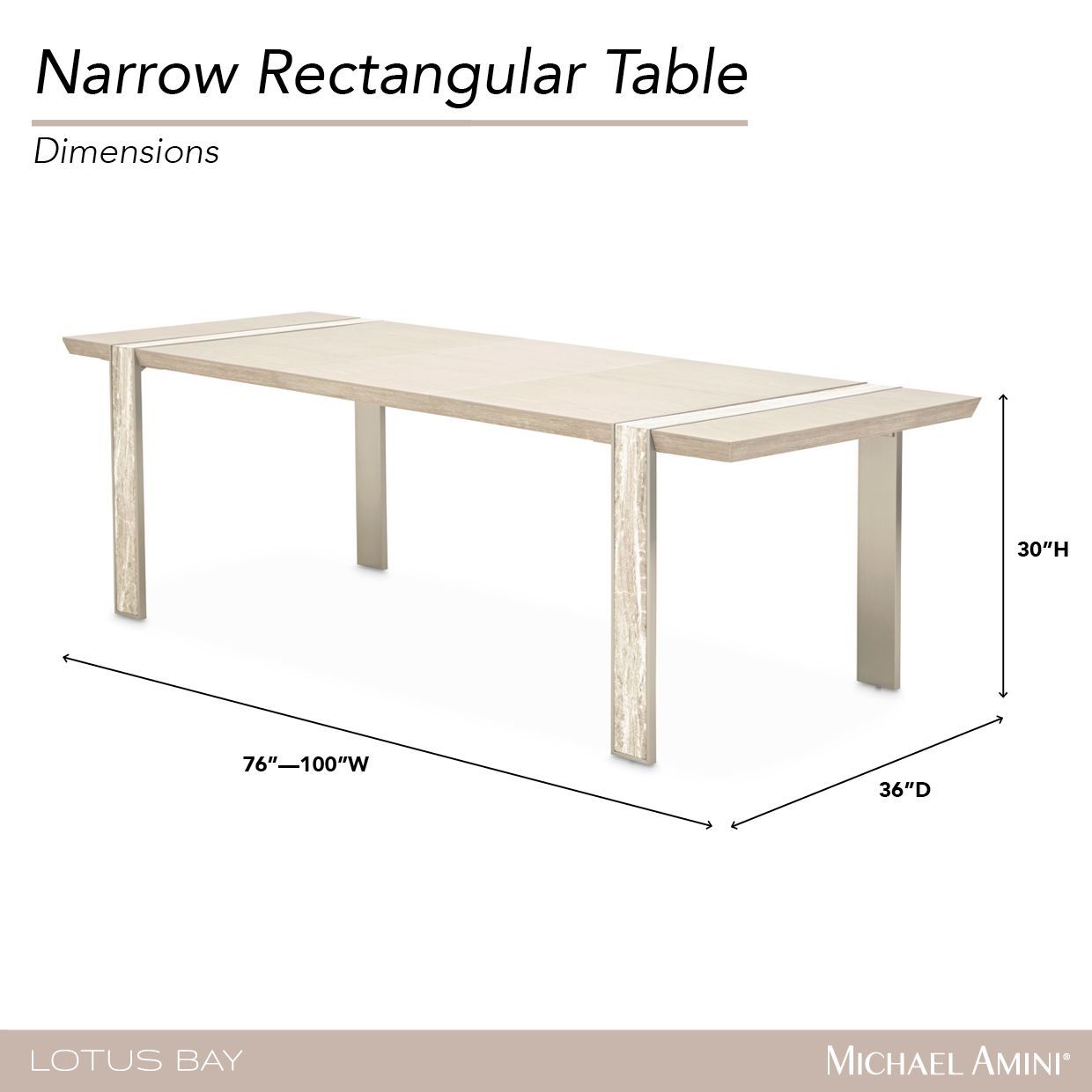 Lotus Bay Sand 100" Extendable Rectangular Narrow Dining Table