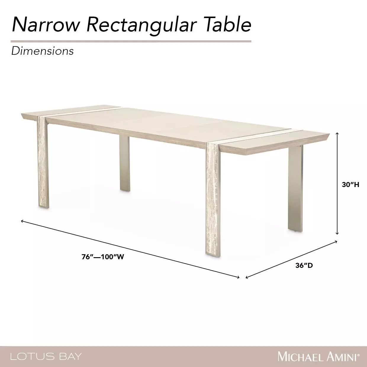 Lotus Bay Sand 100" Extendable Rectangular Narrow Dining Table