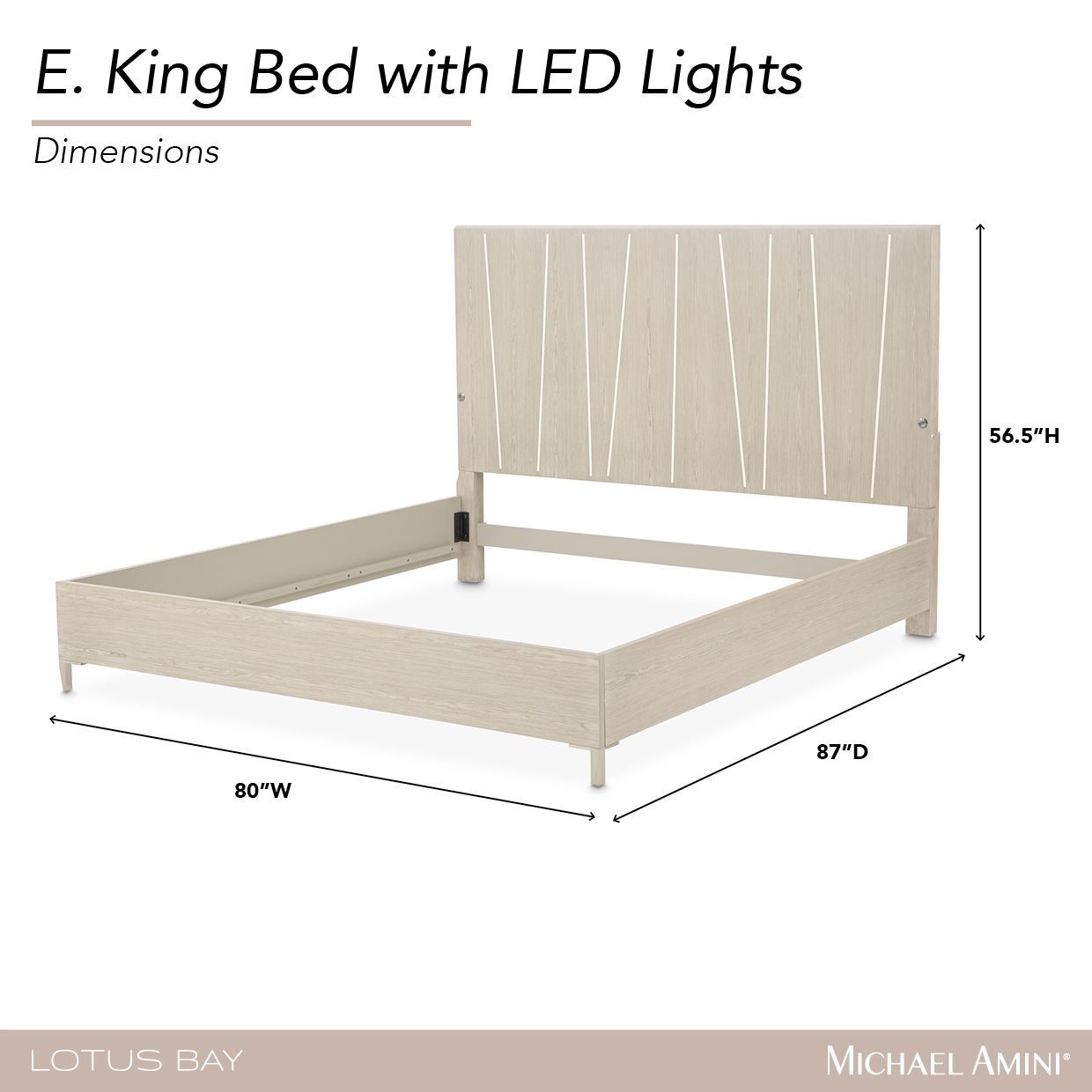 Lotus Bay Sand King Panel Bed with LED and USB Charging