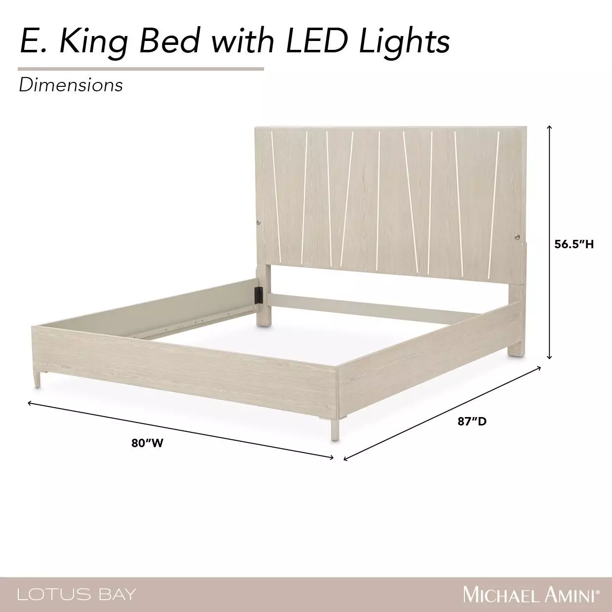 Lotus Bay Sand King Panel Bed with LED and USB Charging