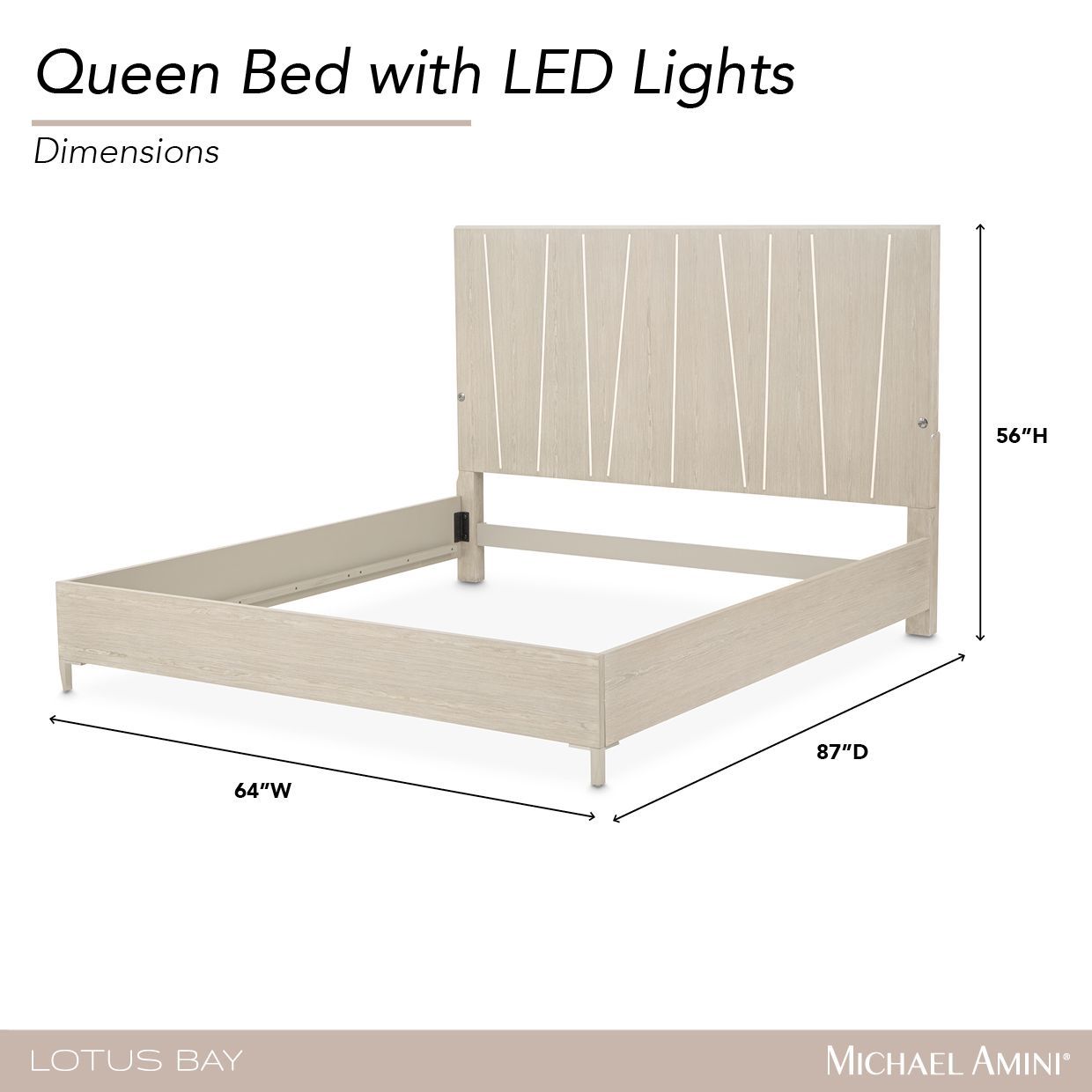 Lotus Bay Sand Queen Panel Bed with LED and USB Charging