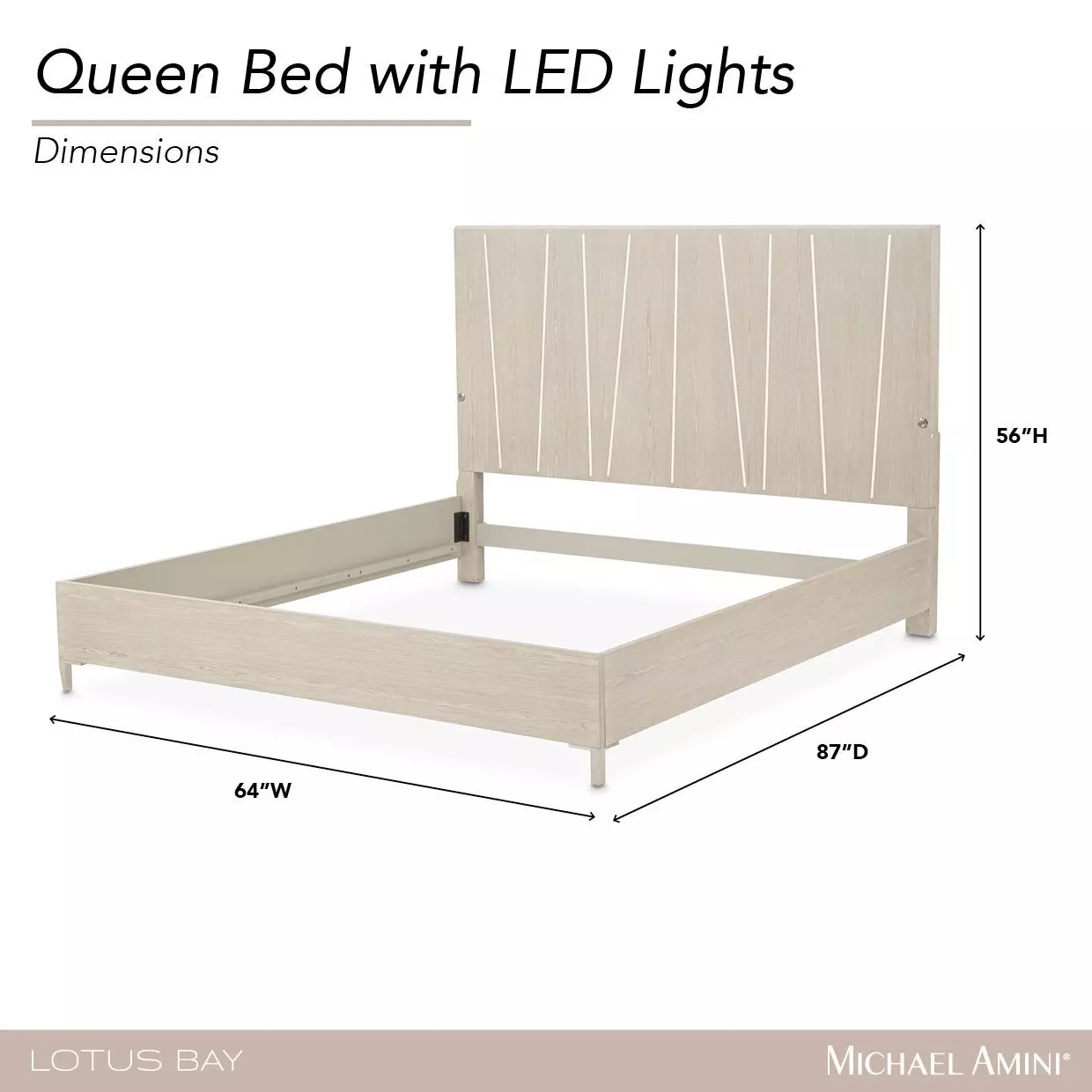 Lotus Bay Sand Queen Panel Bed with LED and USB Charging
