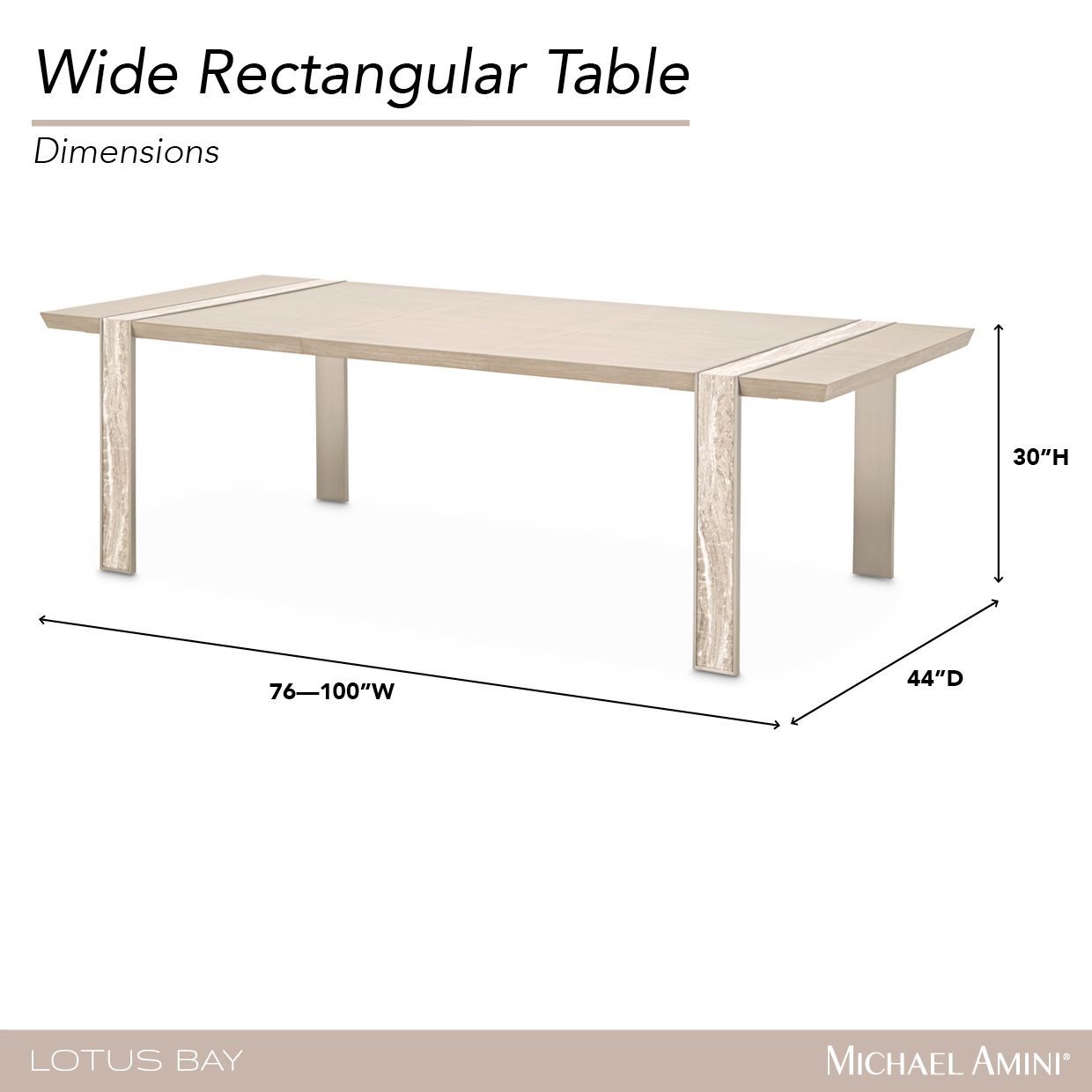 Lotus Bay Sand 100" Extendable Rectangular Wide Dining Table