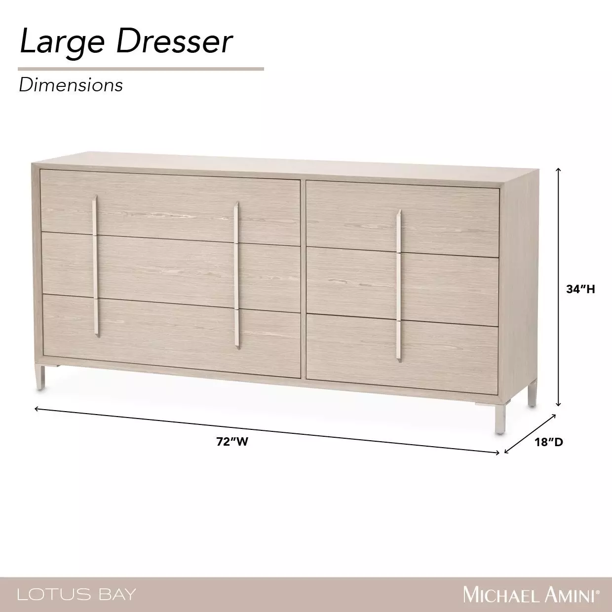 Lotus Bay Sand 6 Drawer Large Dresser