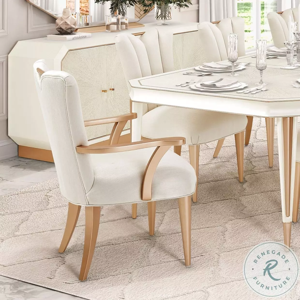 La Rachelle Medium Champagne Dining Arm Chair Set of 2 From Home
