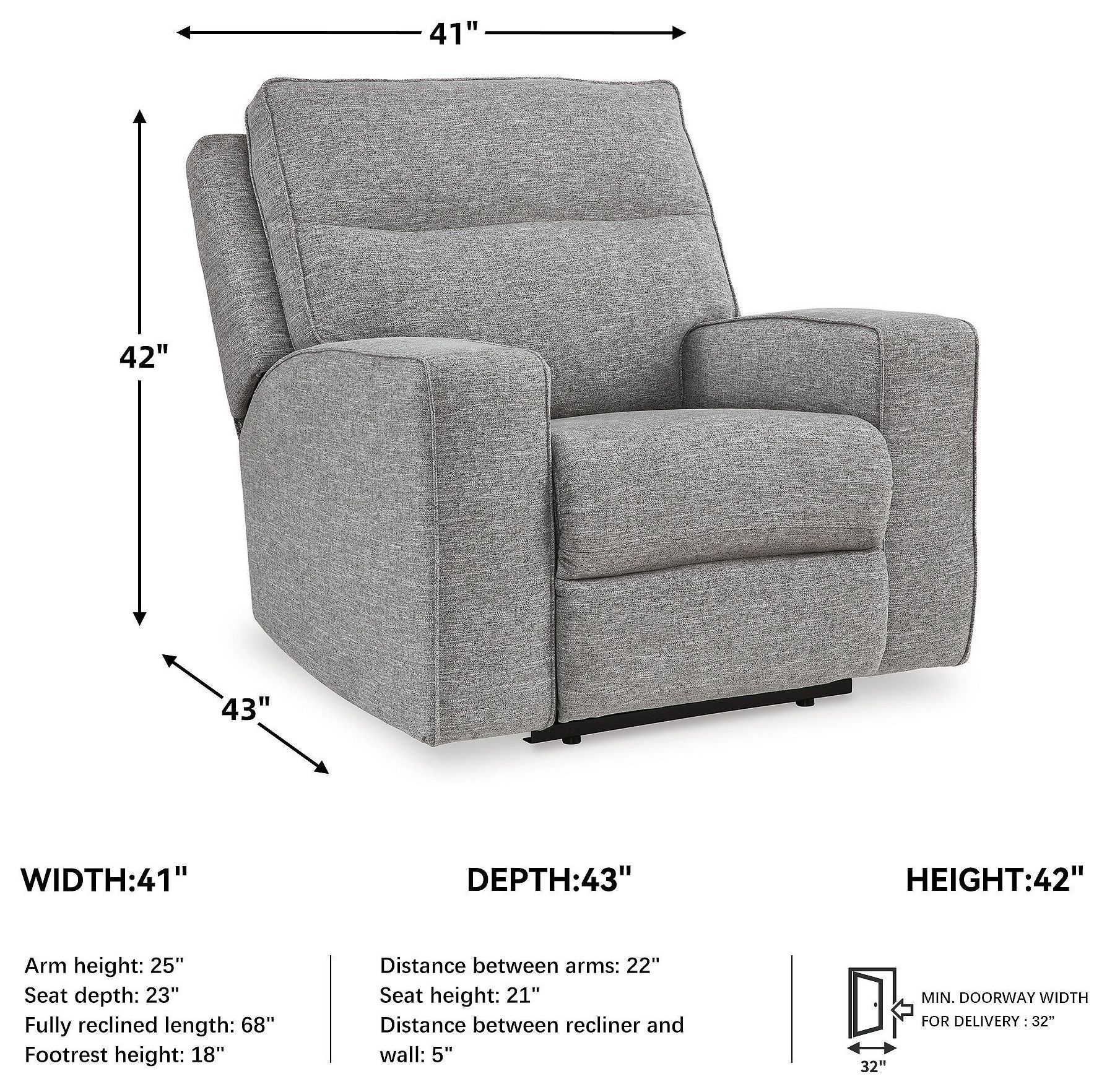 Biscoe Pewter Performance Fabric Power Recliner