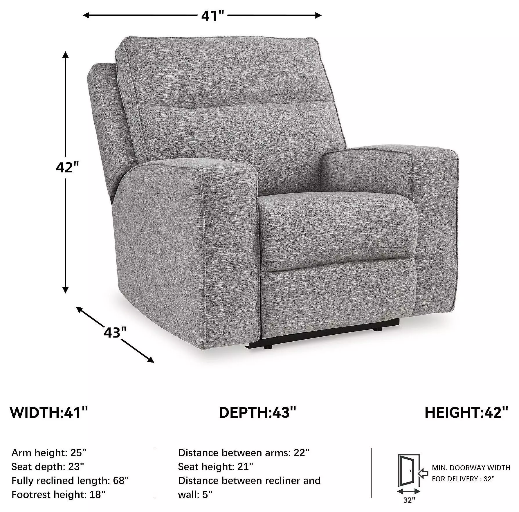 Biscoe Pewter Performance Fabric Power Recliner