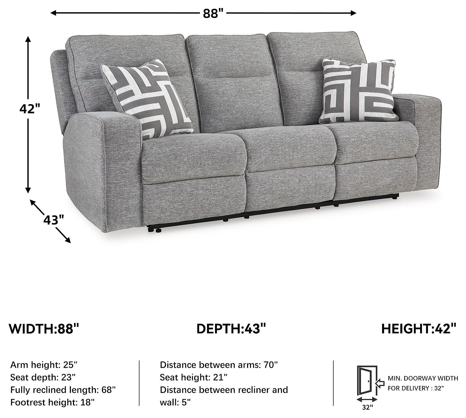 Biscoe Pewter Performance Fabric Power Reclining Sofa