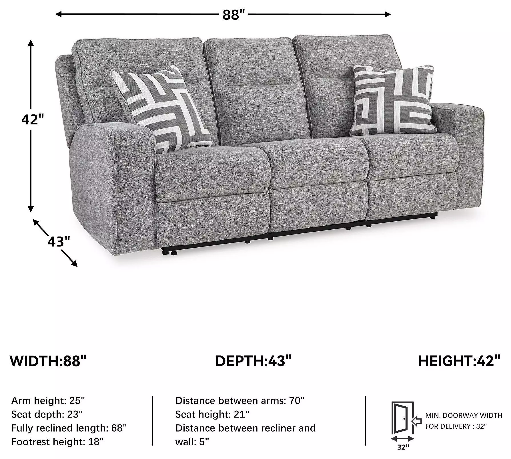 Biscoe Pewter Performance Fabric 88" Power Reclining  Sofa