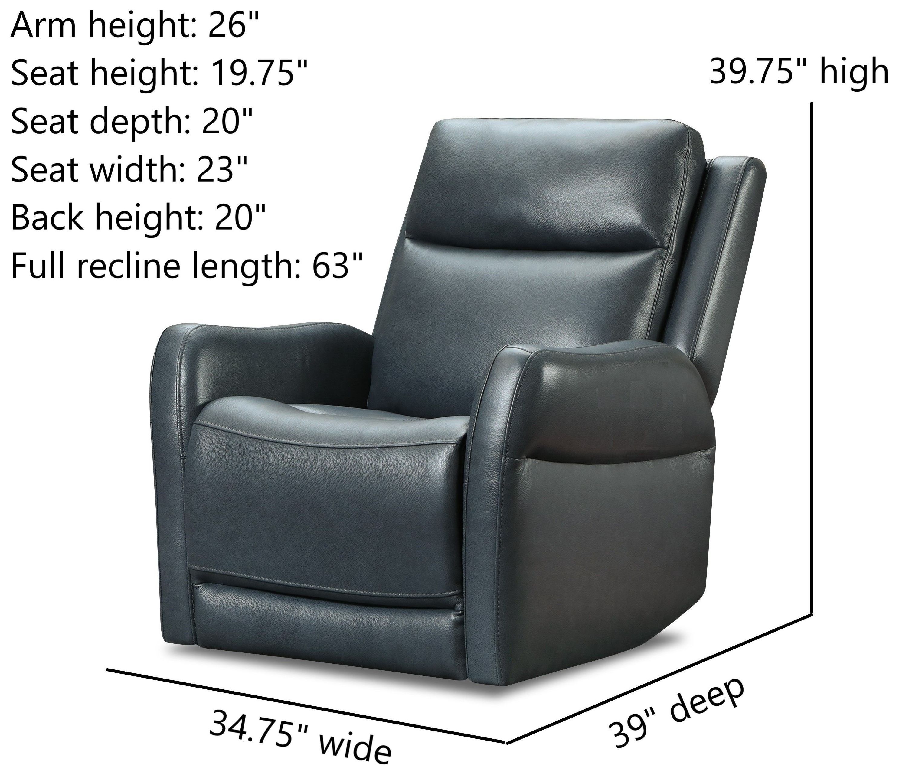 Frances Blue Leather Swivel Glider Power Recliner with USB Charging