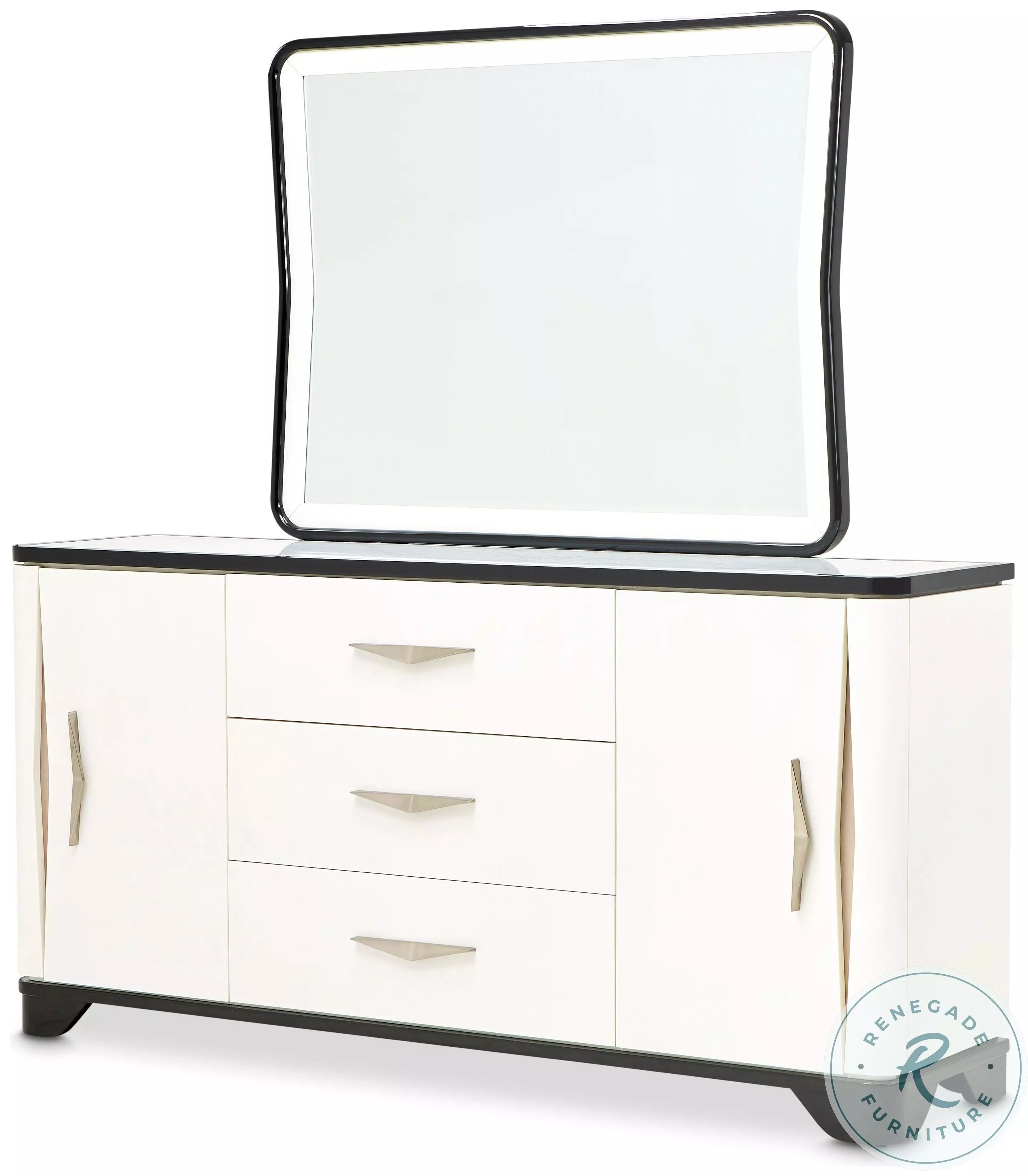 Tuxedo Black And White Piano Keyboard Sideboard with Mirror From