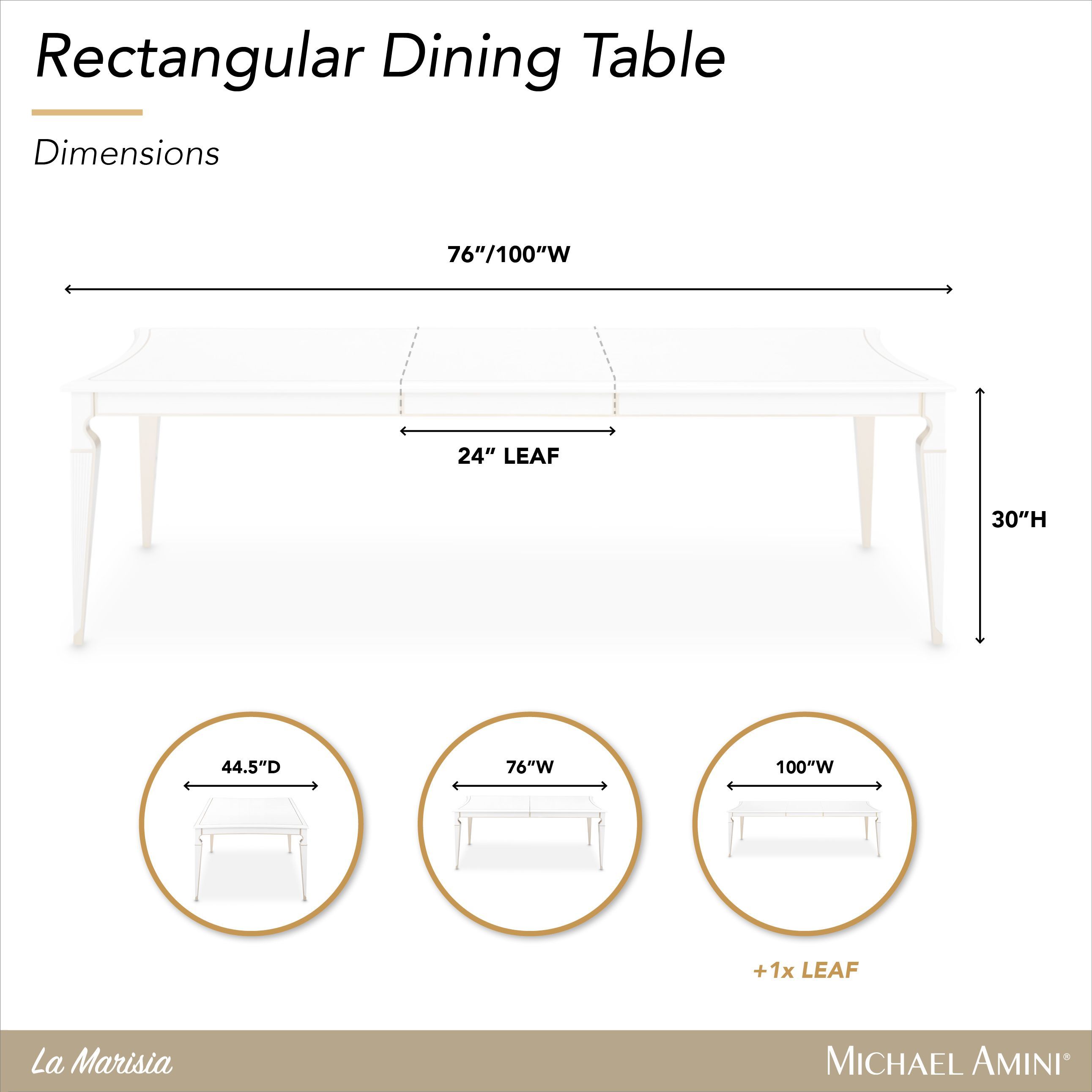 La Marisia Creamy Pearl 100" Extendable Rectangular Dining Table