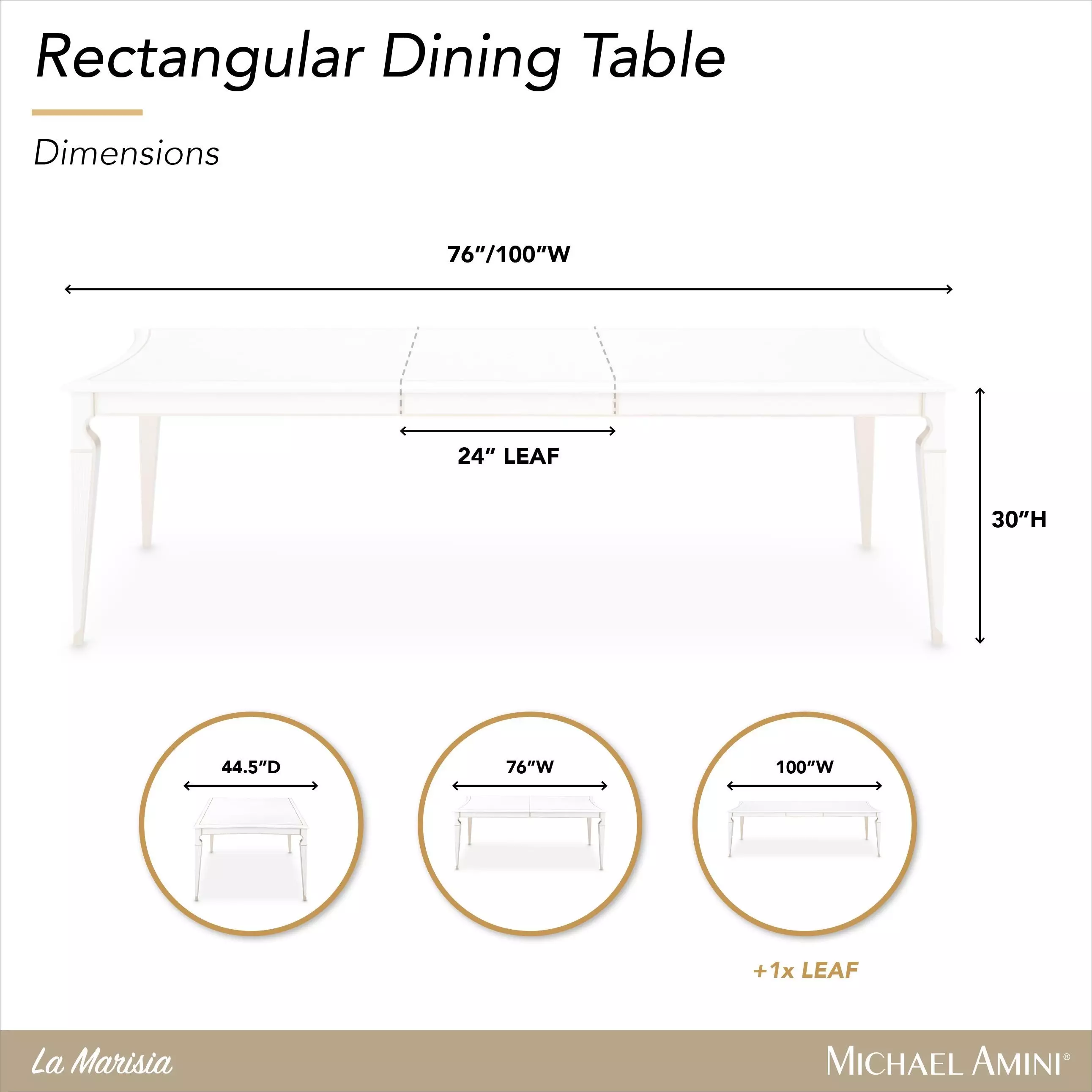 La Marisia Creamy Pearl 100" Extendable Rectangular Dining Table