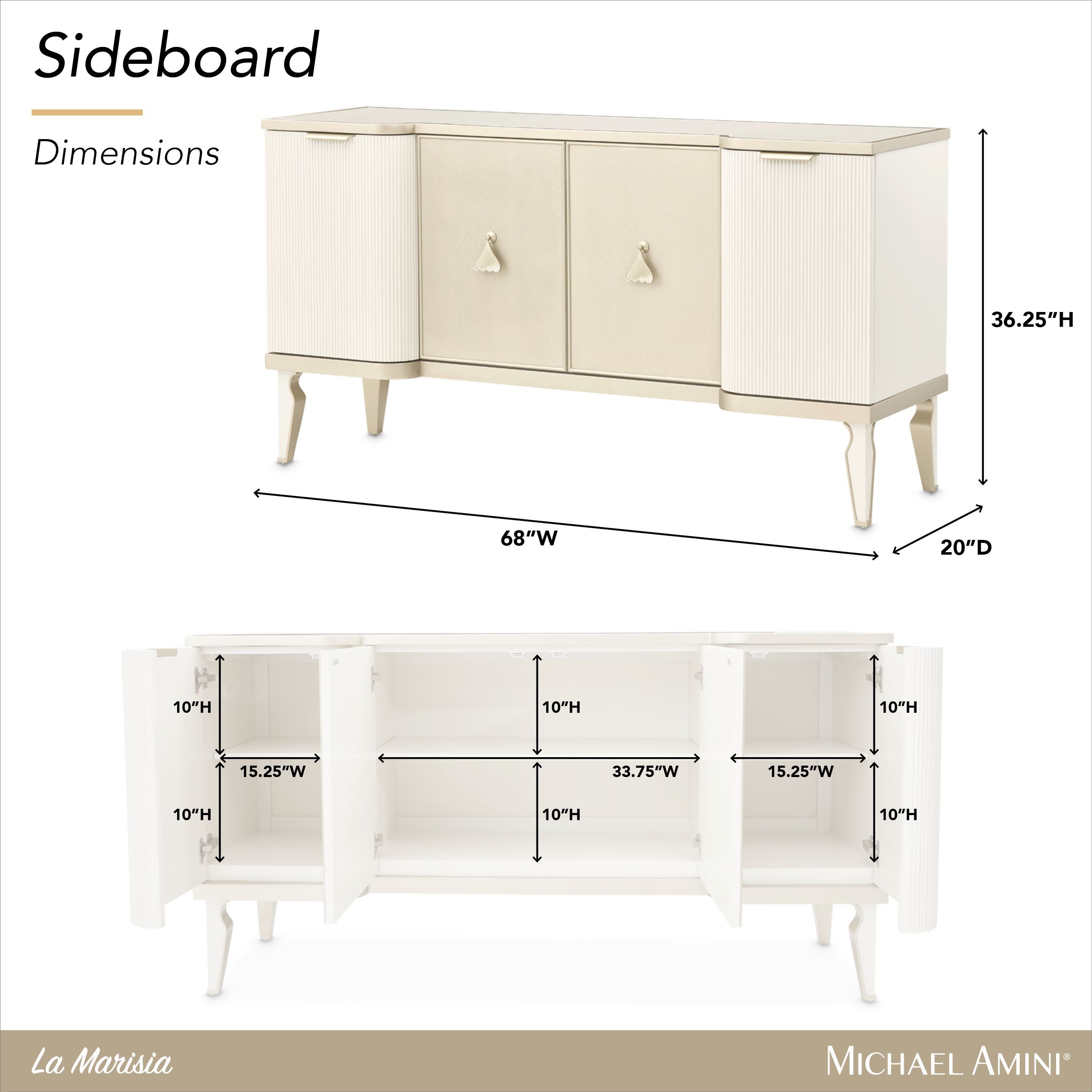 La Marisia Creamy Pearl Sideboard with Adjustable Shelves
