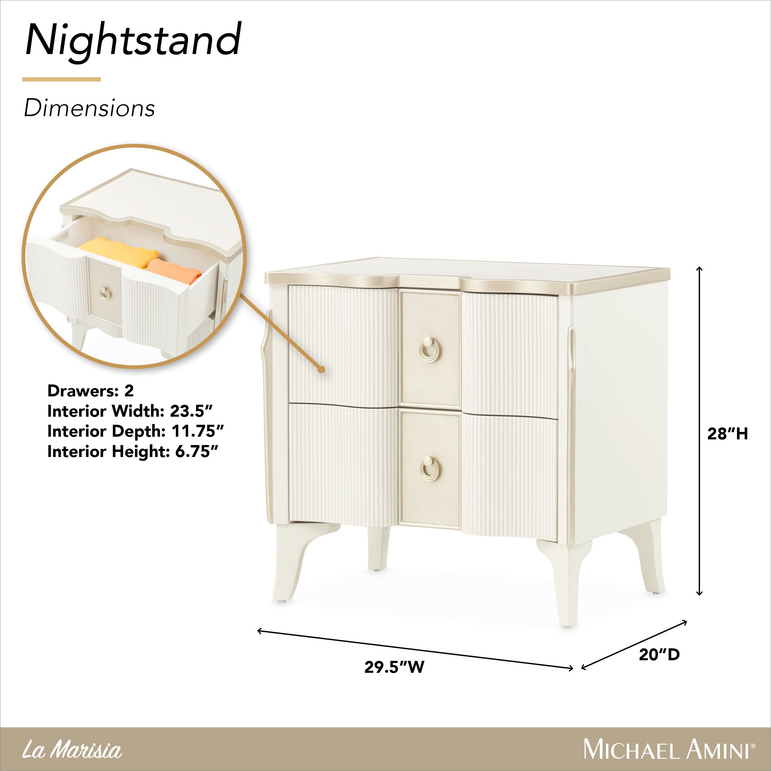 La Marisia Creamy Pearl 2 Drawer Nightstand