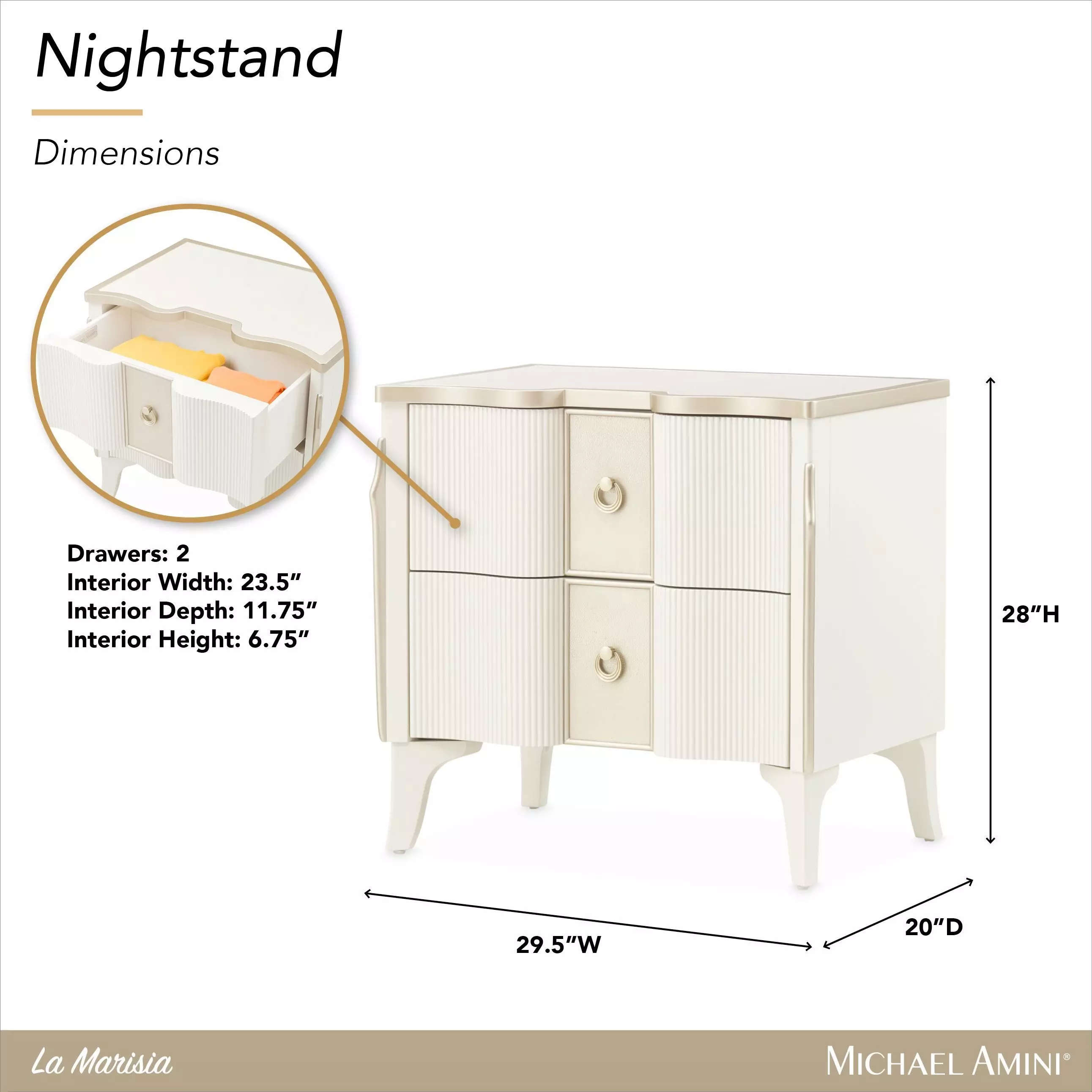 La Marisia Creamy Pearl 2 Drawer Nightstand