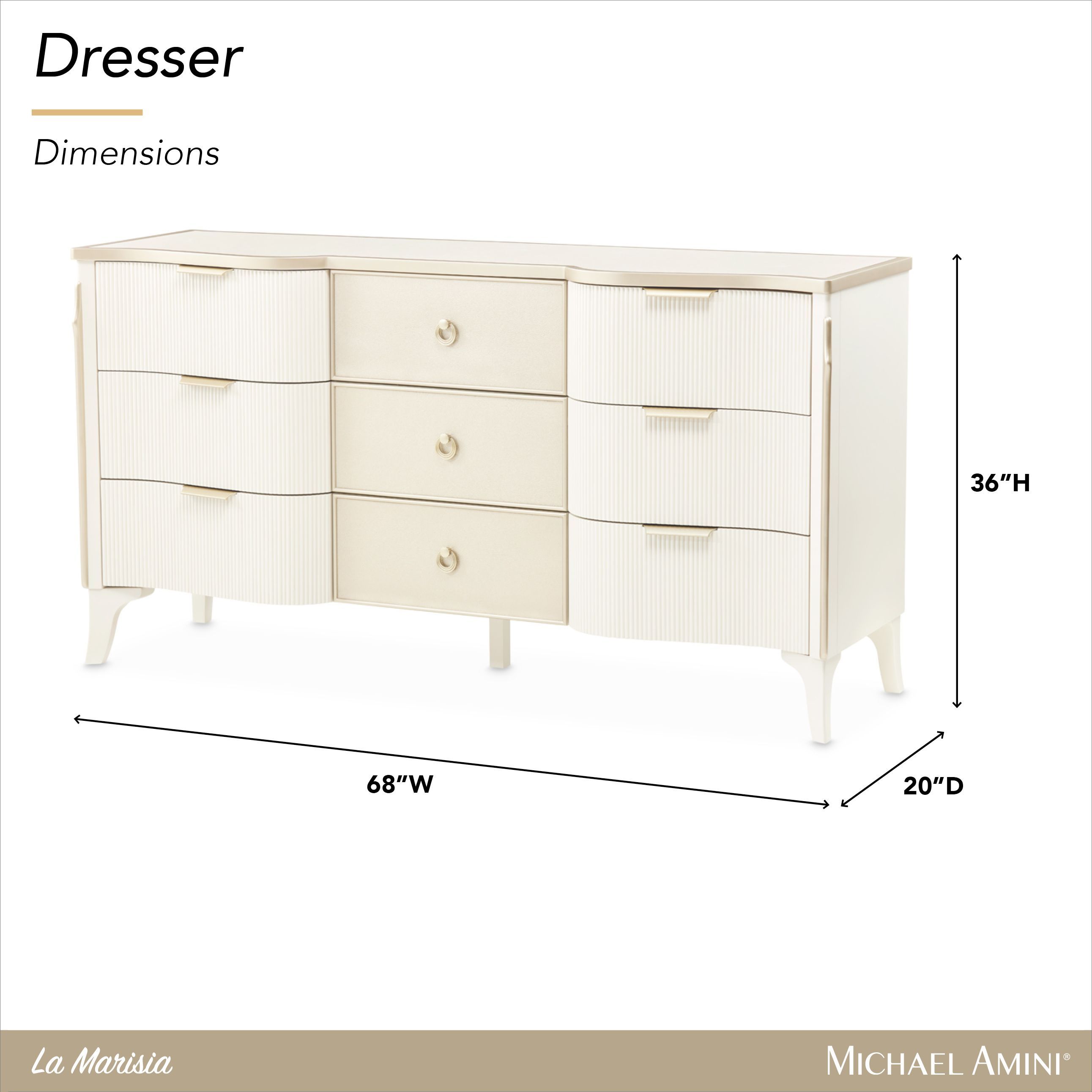 La Marisia Creamy Pearl 9 Drawer Dresser