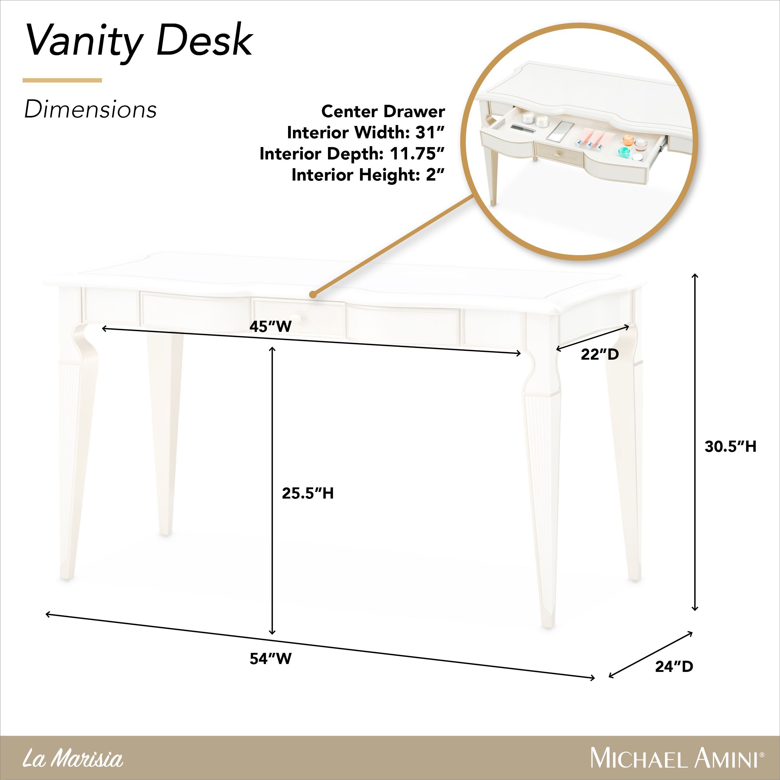 La Marisia Creamy Pearl 1 Drawer Vanity Desk