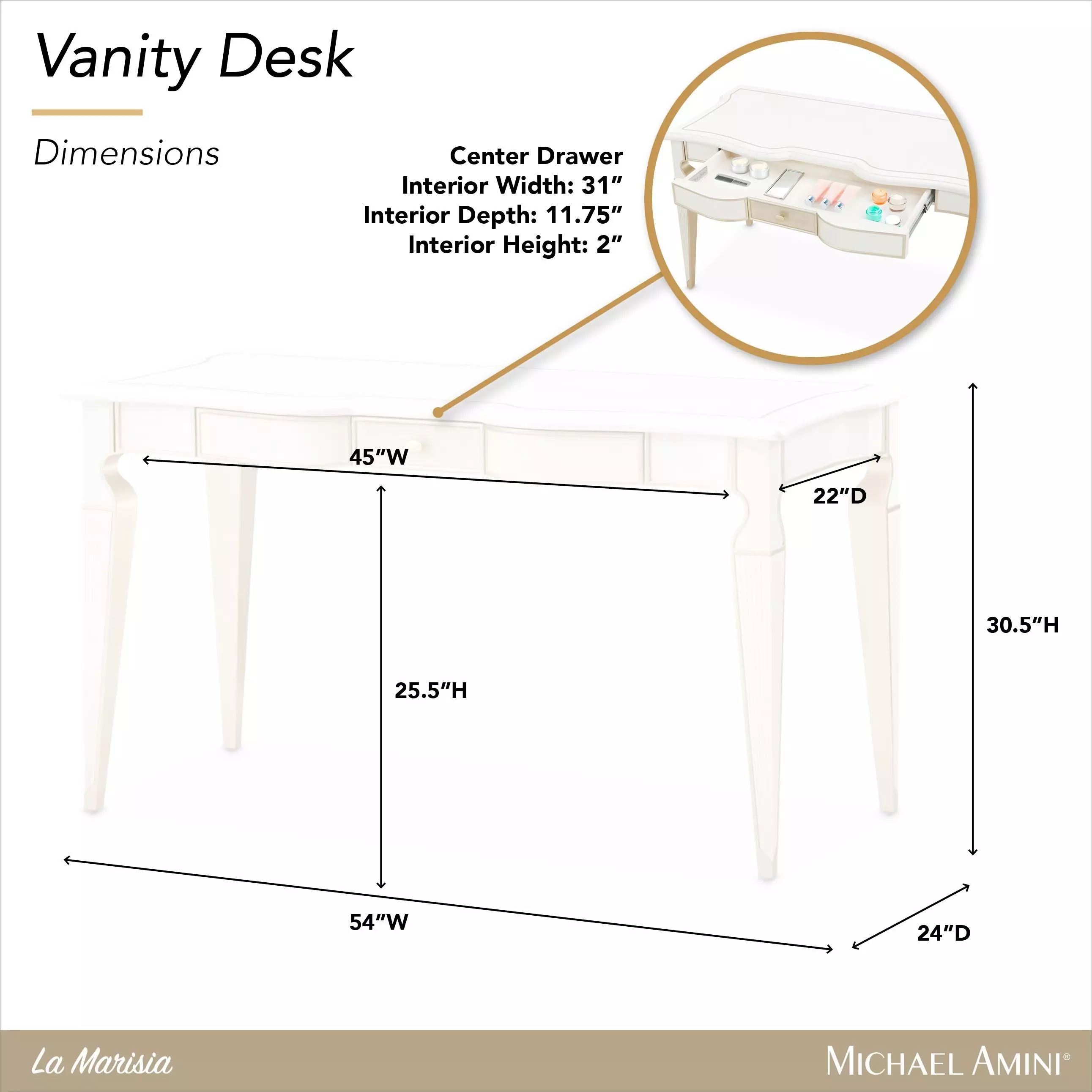 La Marisia Creamy Pearl 1 Drawer Vanity Desk
