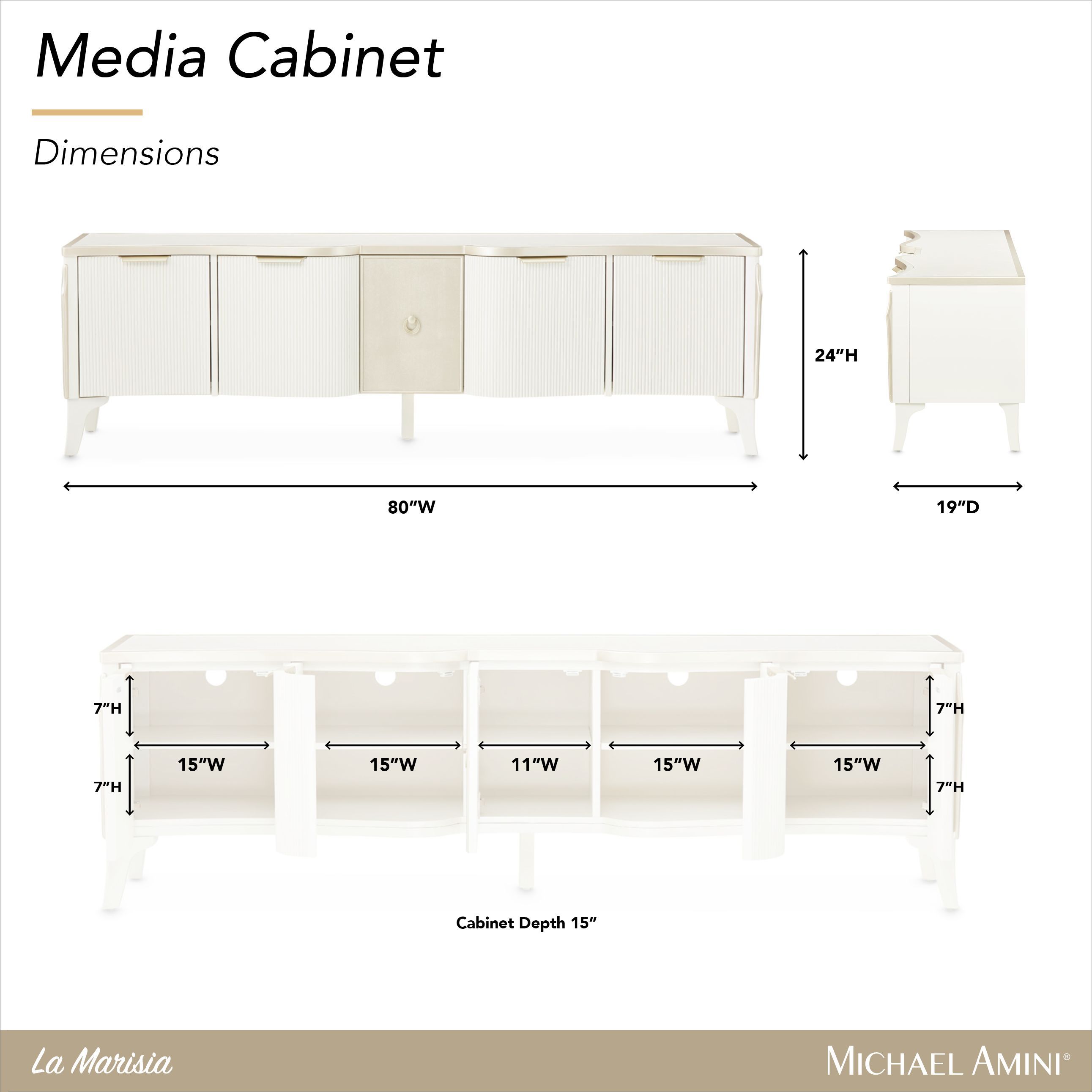 La Marisia Creamy Pearl 80" Media Cabinet