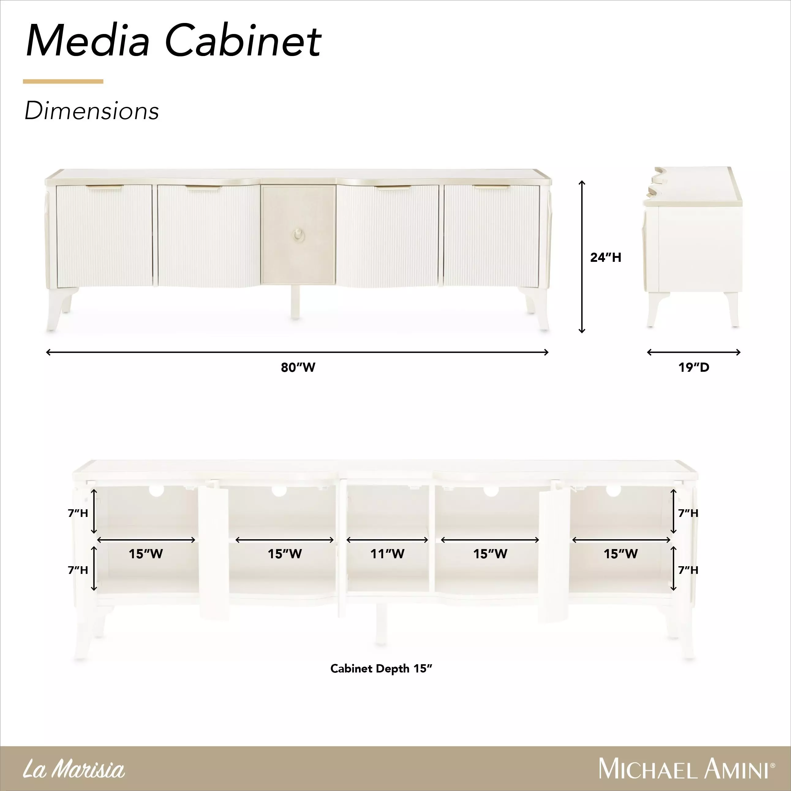 La Marisia Creamy Pearl 80" Media Cabinet