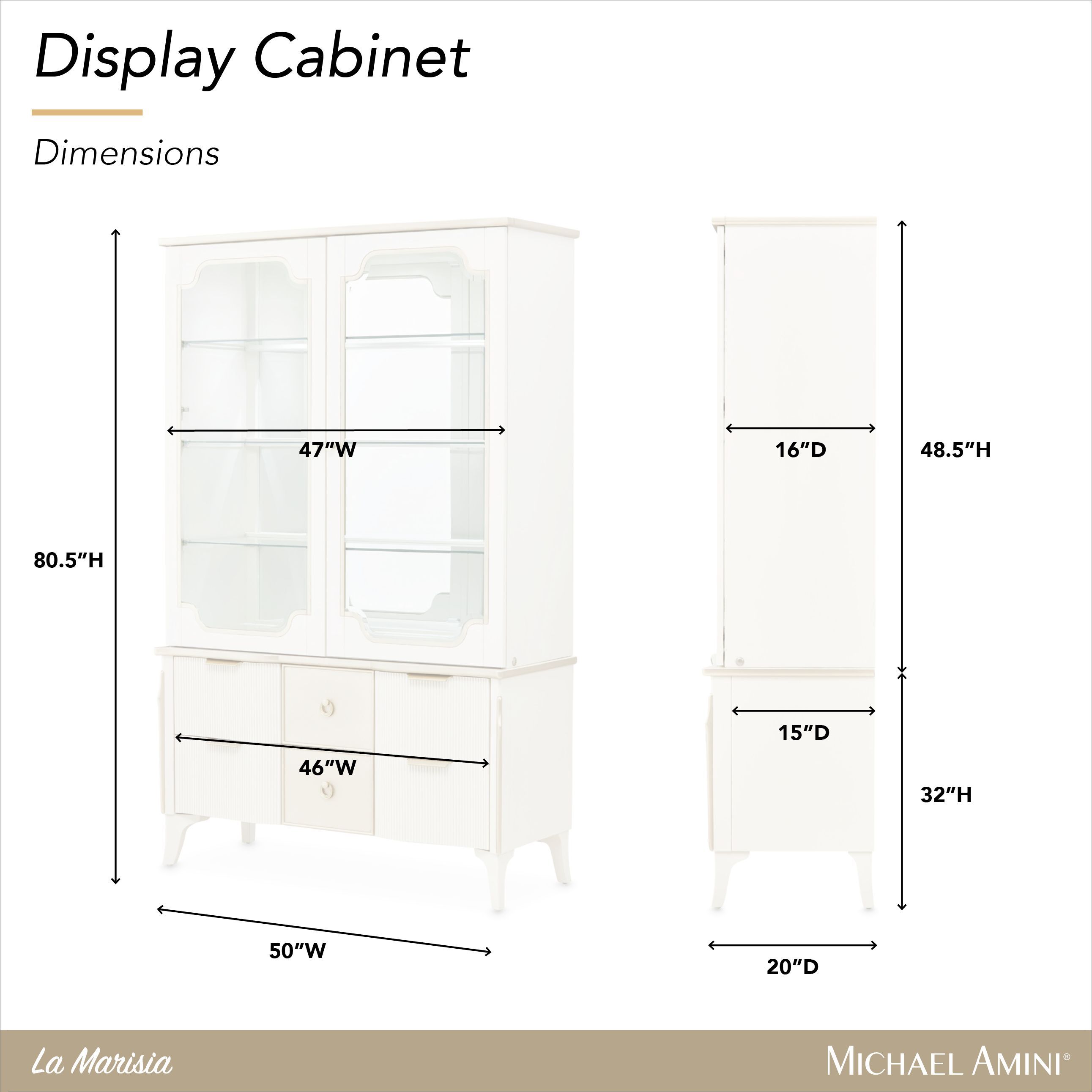 La Marisia Creamy Pearl 2 Door Display Cabinet