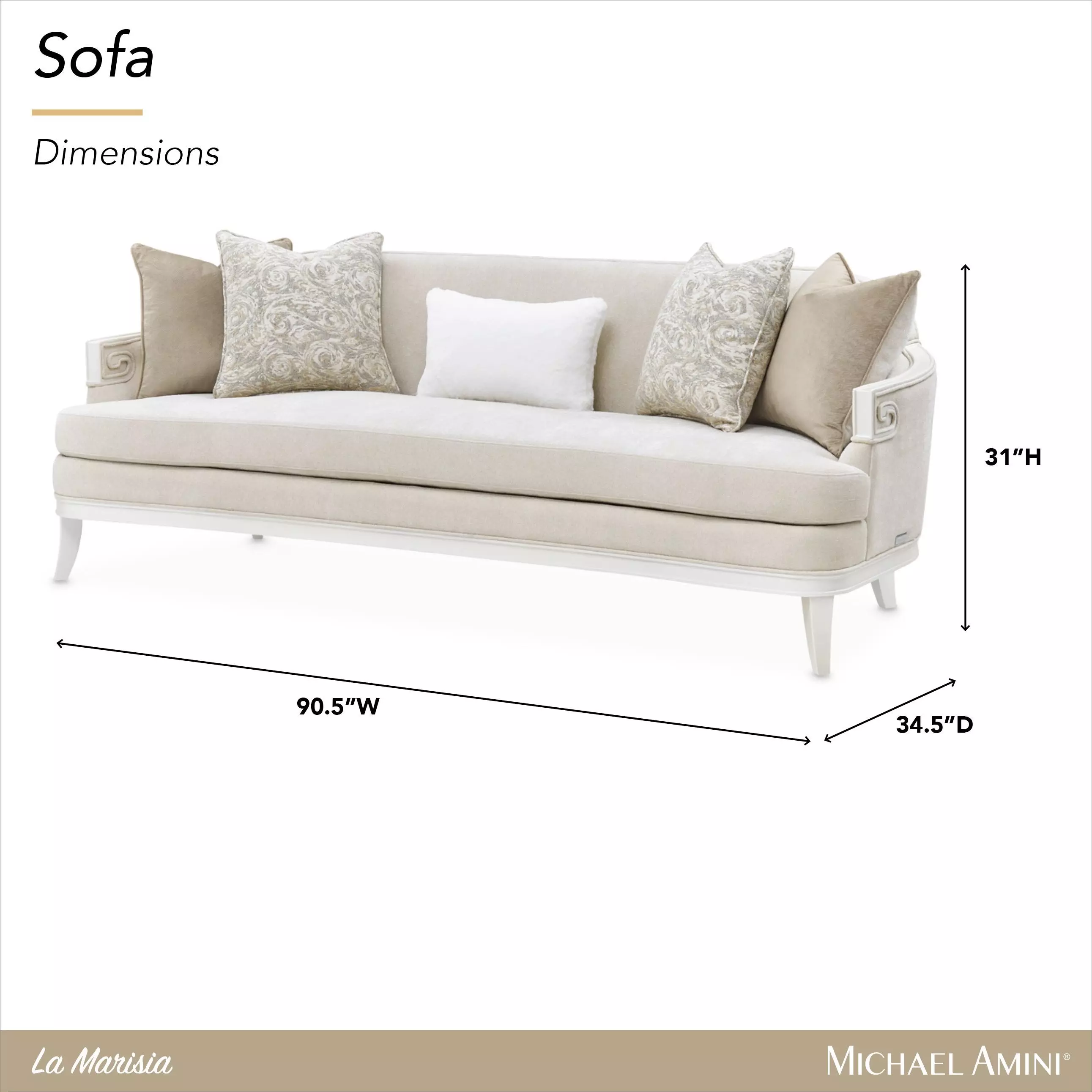 La Marisia Tranquil and Creamy Pearl Chenille 91" Sofa