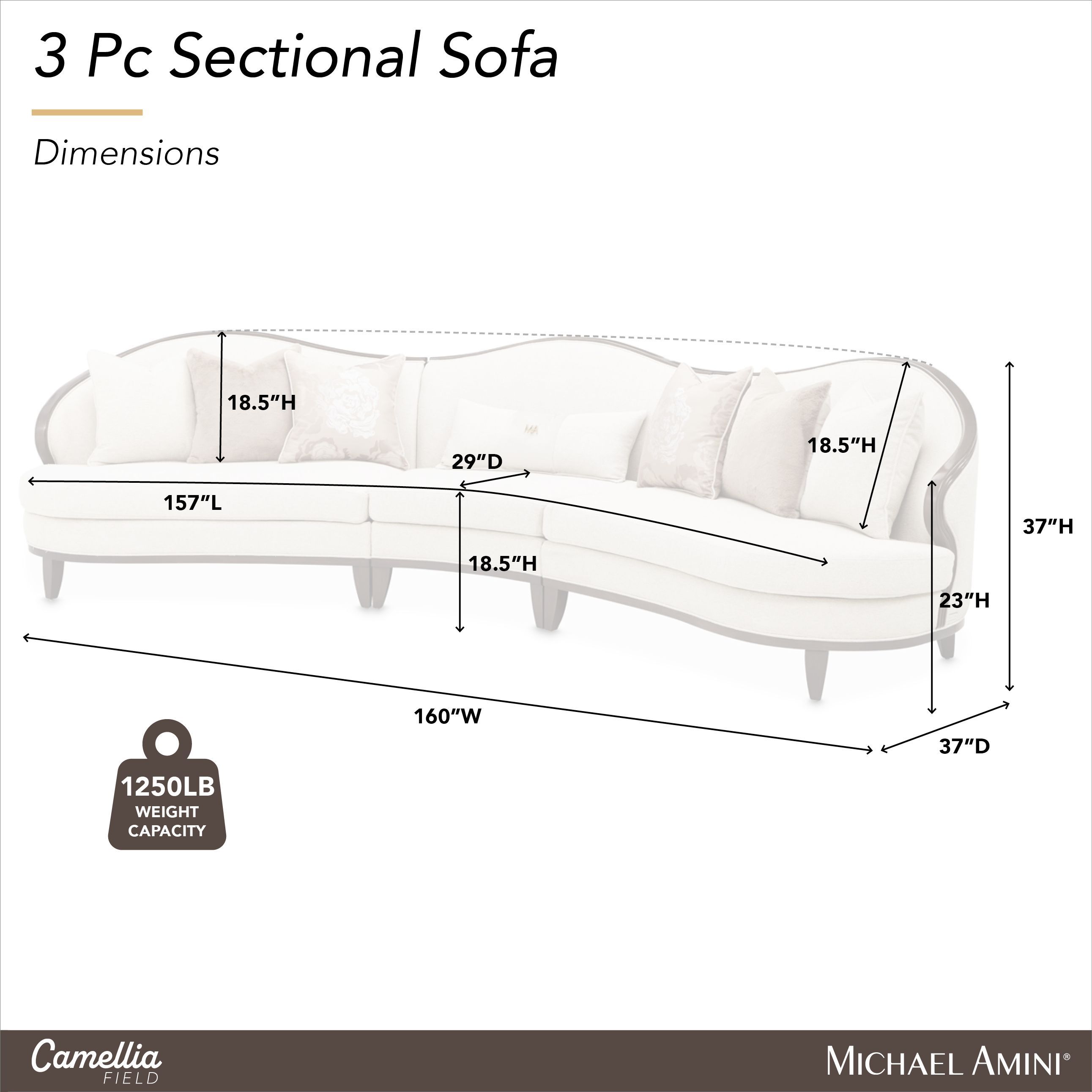 Camellia Field Linen And Warm Pecan 3 Piece Chenille 160" Sofa