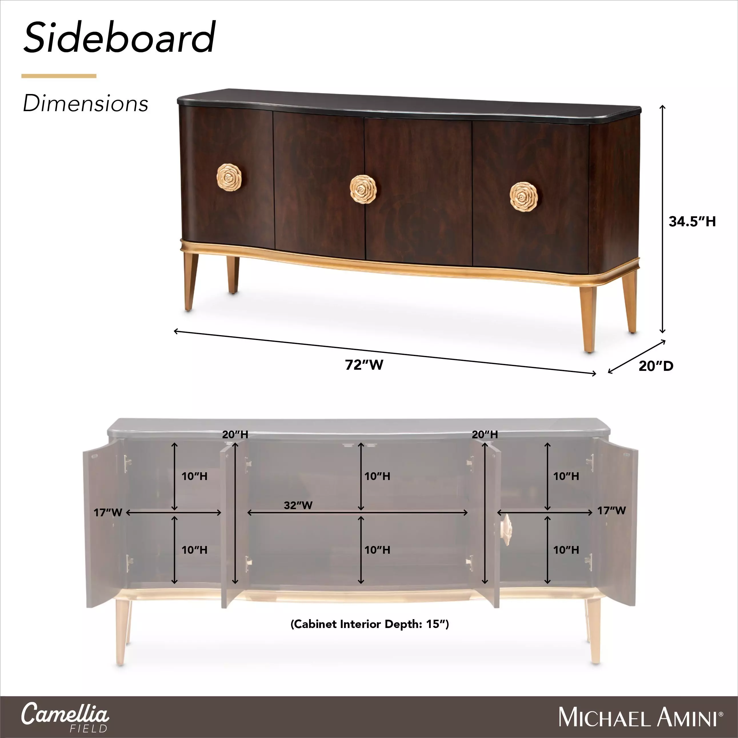 Camellia Field Warm Pecan Sideboard with Adjustable Shelves