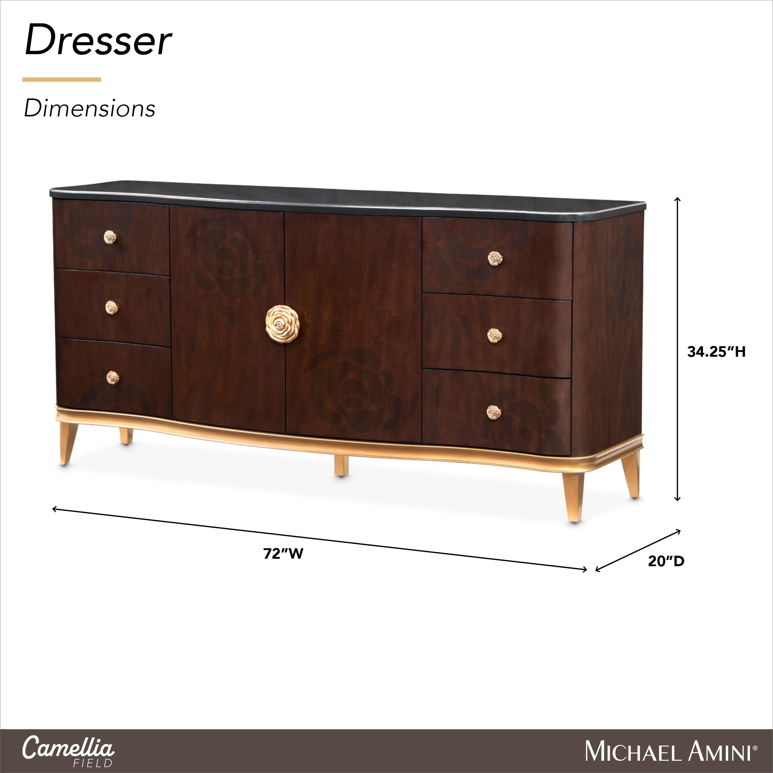 Camellia Field Warm Pecan 6 Drawer Dresser