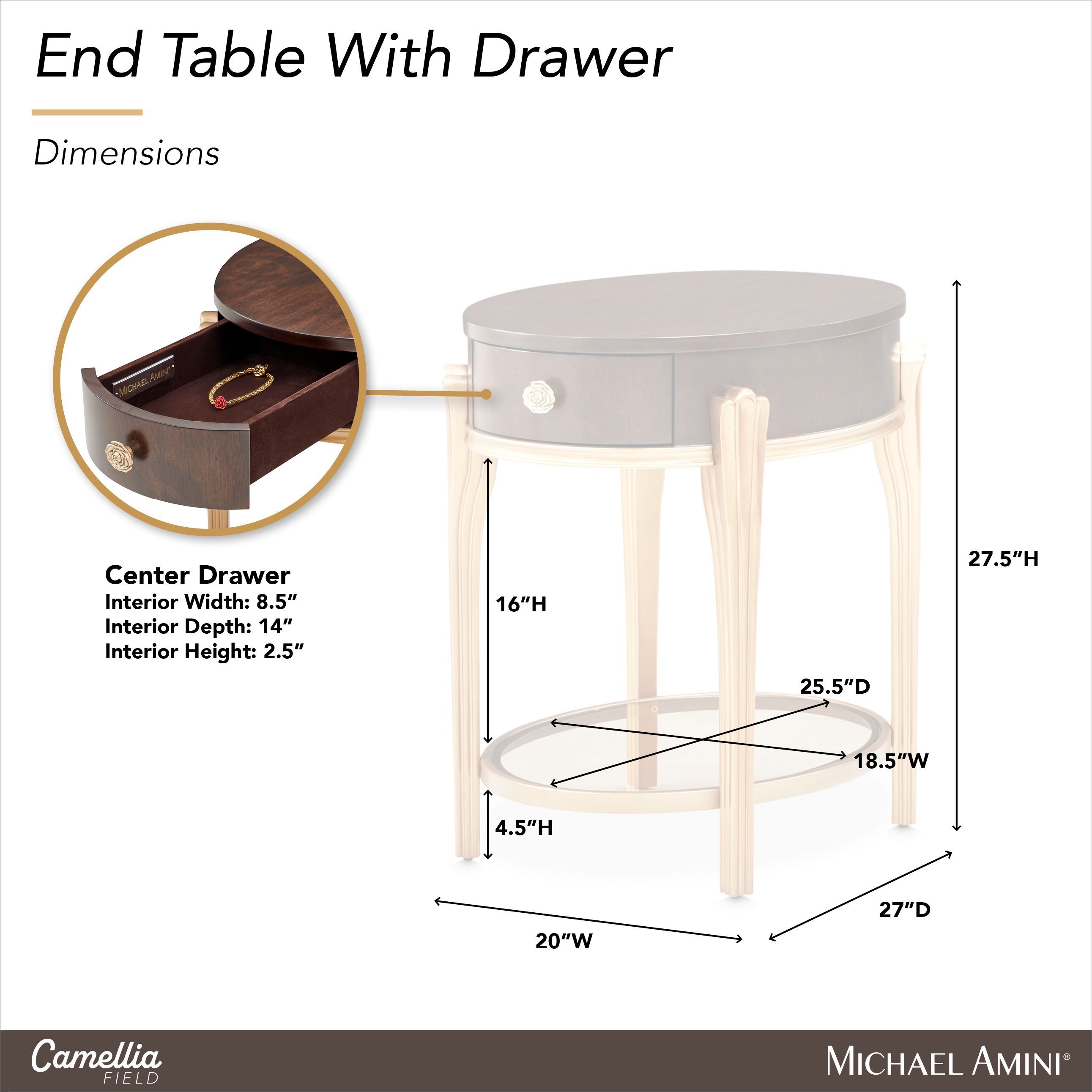 Camellia Field Warm Pecan Oval End Table with 1 Storage Drawer