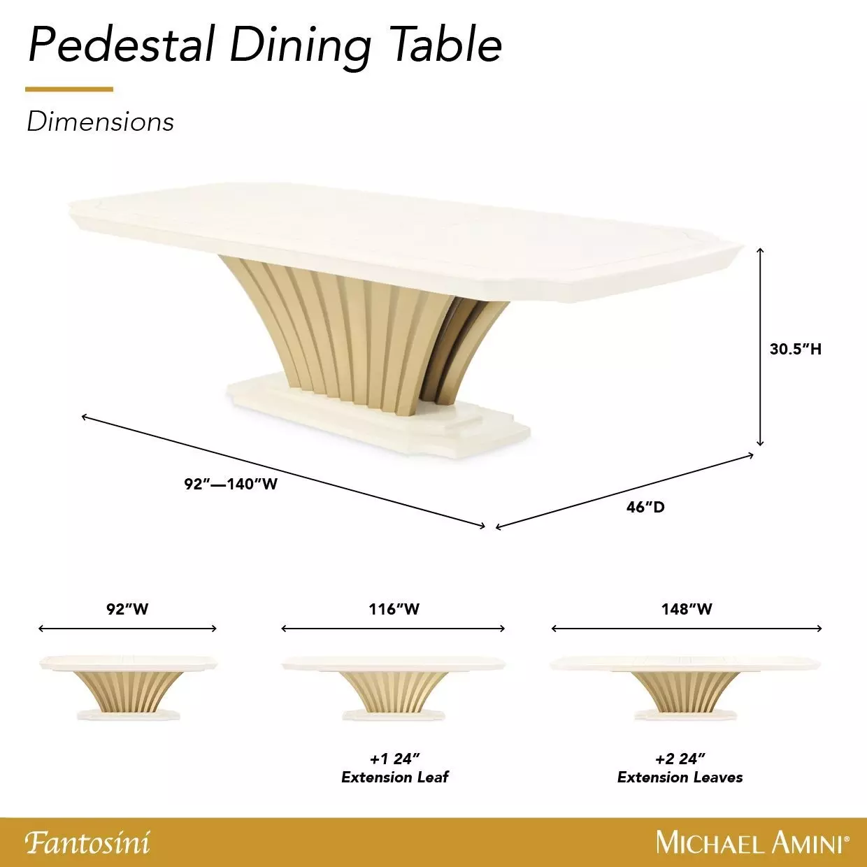 Fantosini Creamy Pearl 140" Extendable Rectangular Dining Table