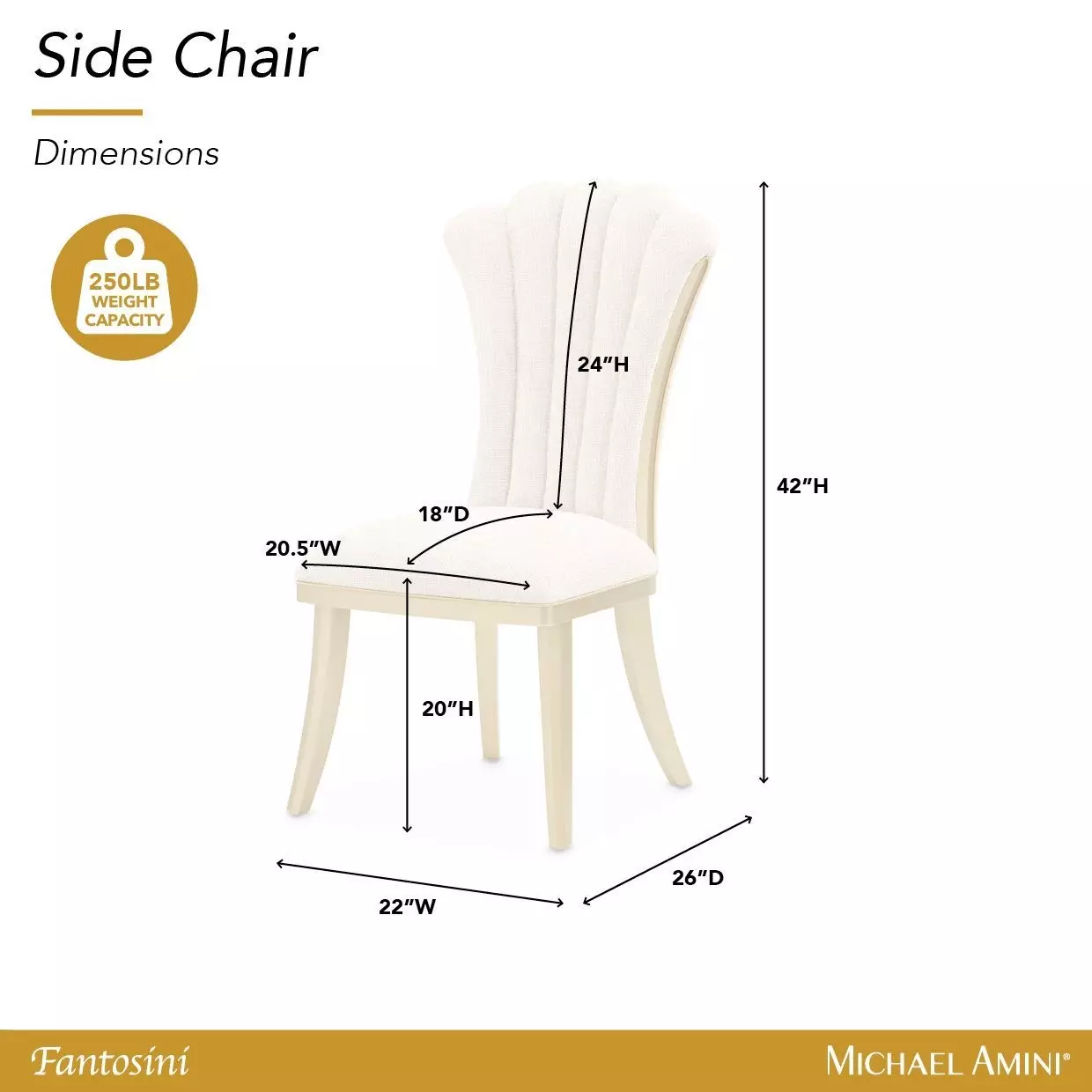 Fantosini Natural Upholstered Dining Side Chair Set of 2
