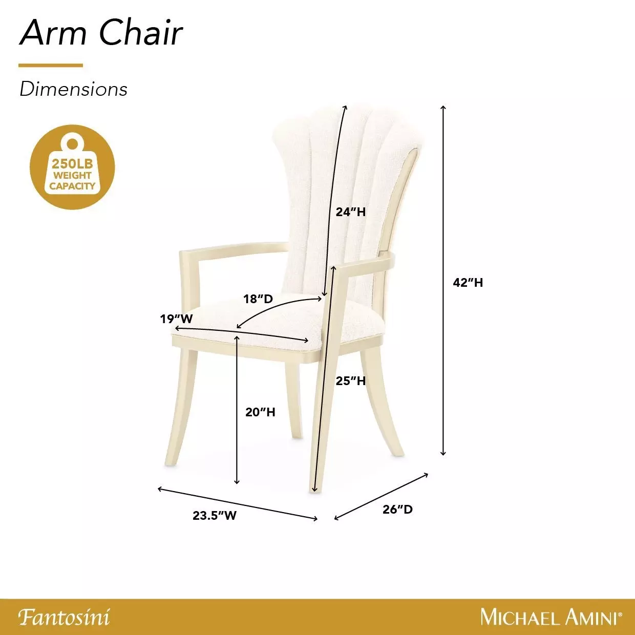 Fantosini Natural Upholstered Dining Arm Chair Set of 2