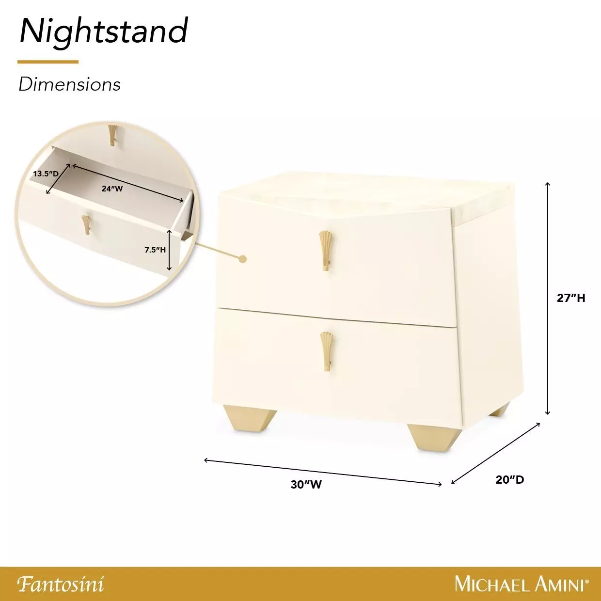 Fantosini Creamy Pearl 2 Drawer Nightstand