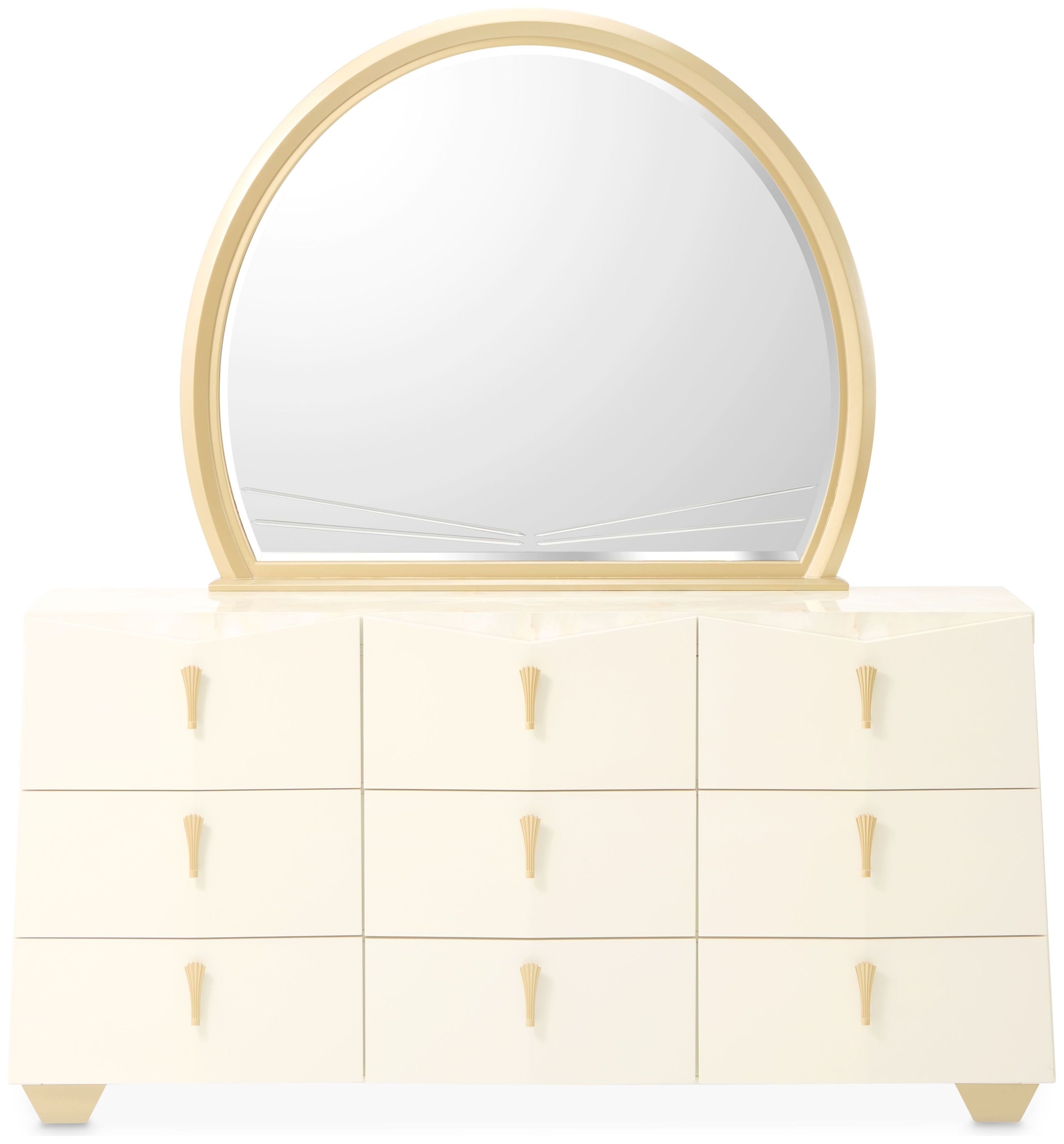 gold and mirrored dresser LANAI Champagne & Gold Tint Mirror 58" Wide Dresser & Mirror