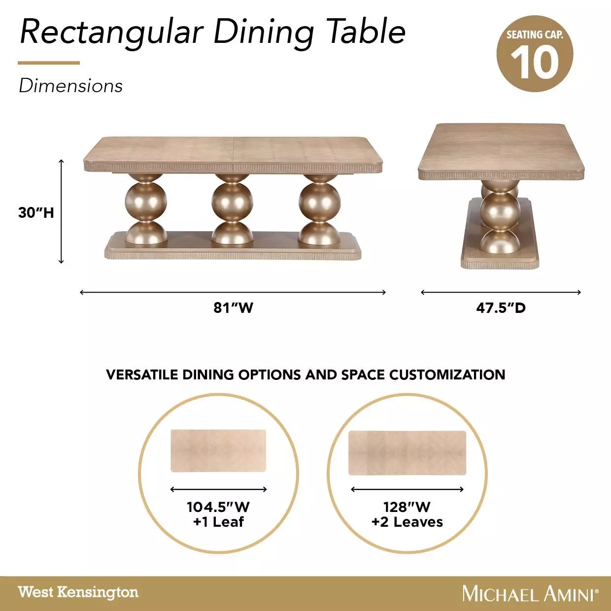 West Kensington Sea Salt Caramel 128" Extendable Rectangular Dining Table