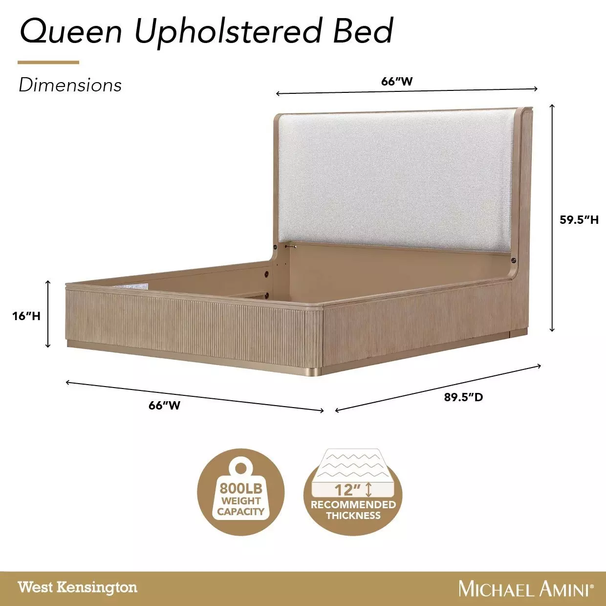 West Kensington Buff and Sea Salt Caramel Queen Upholstered Platform Bed with USB Charging