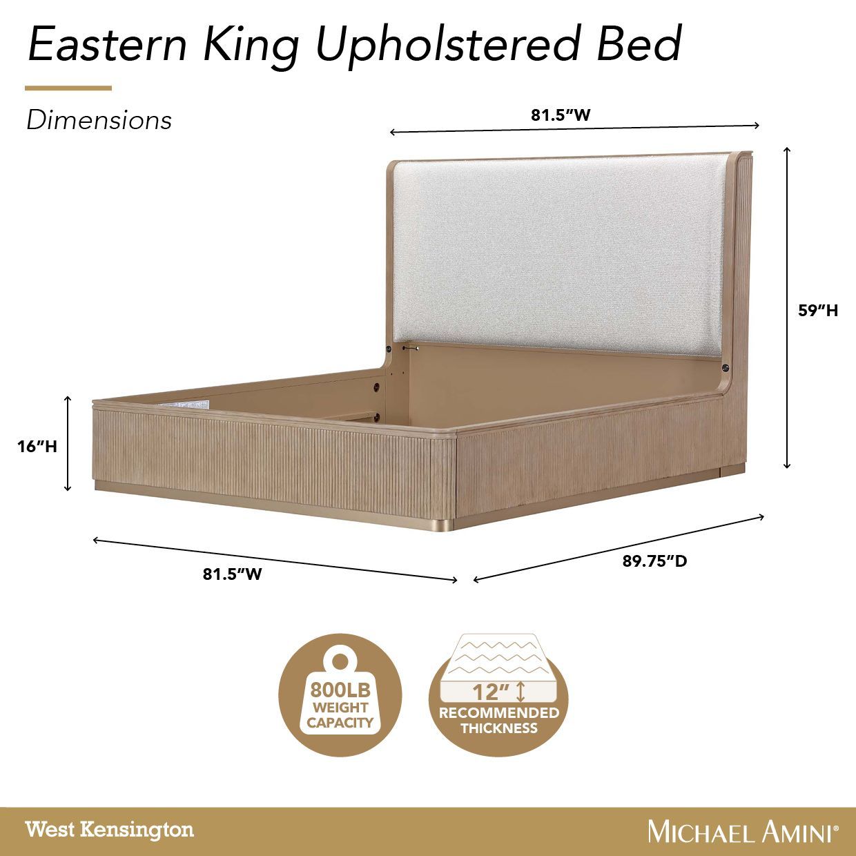 West Kensington Buff and Sea Salt Caramel King Upholstered Platform Bed with USB Charging