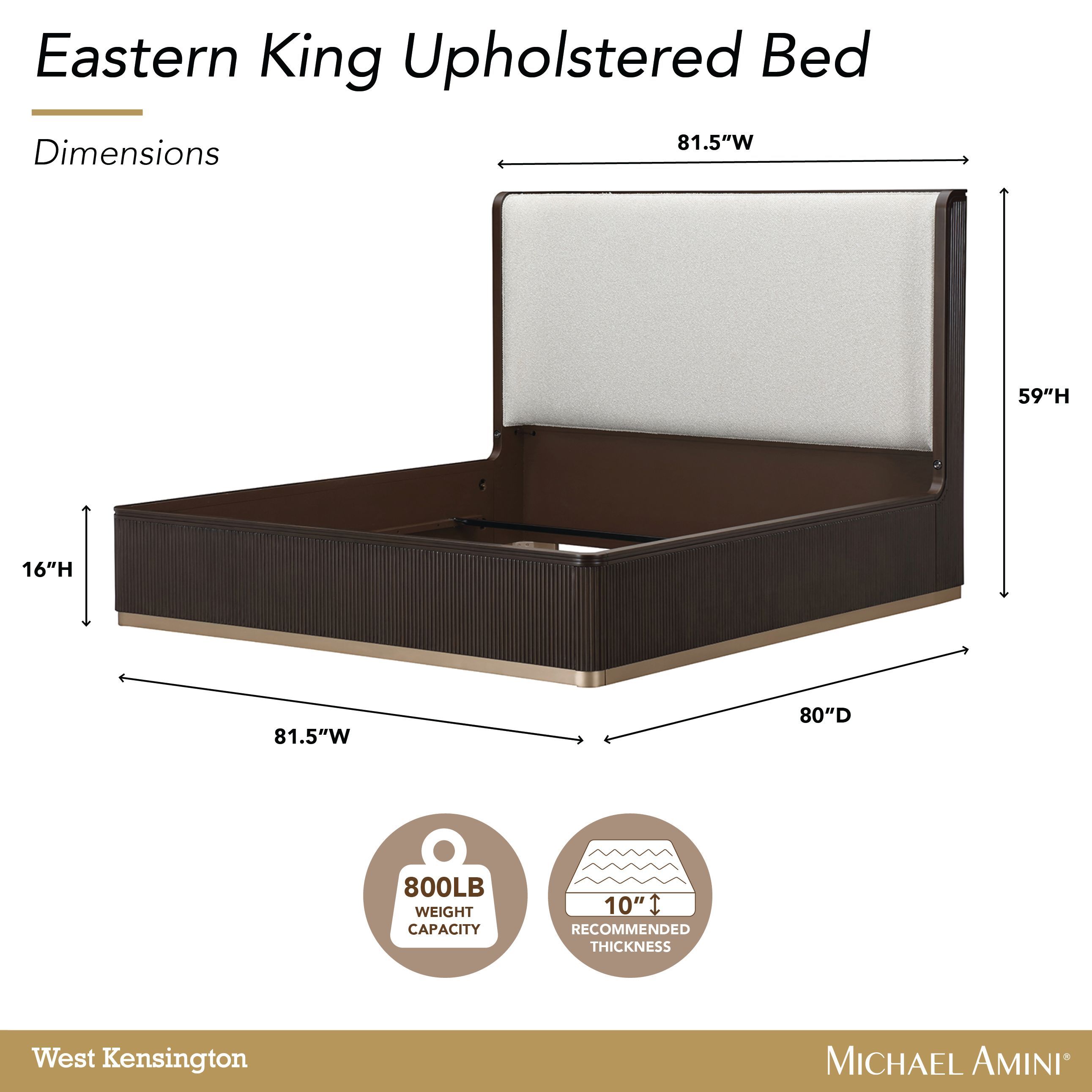 West Kensington Buff and Medium Espresso King Upholstered Platform Bed with USB Charging