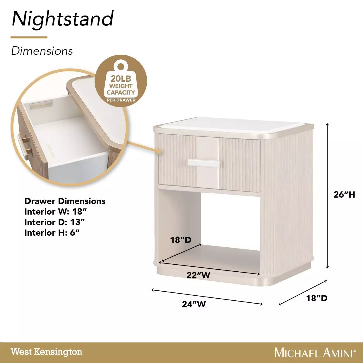 West Kensington Sea Salt Caramel 1 Drawer Nightstand