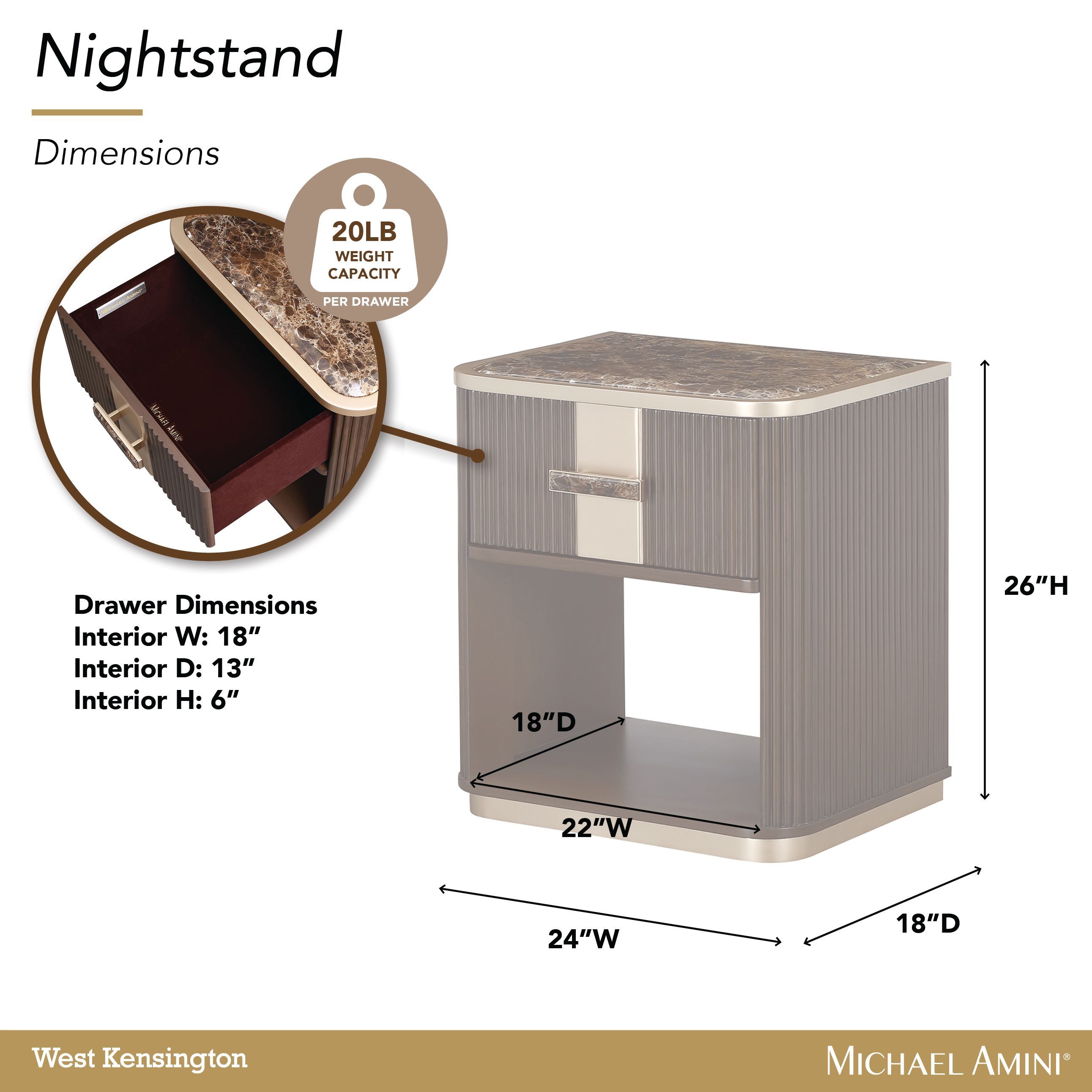 West Kensington Medium Espresso 1 Drawer Nightstand with LED