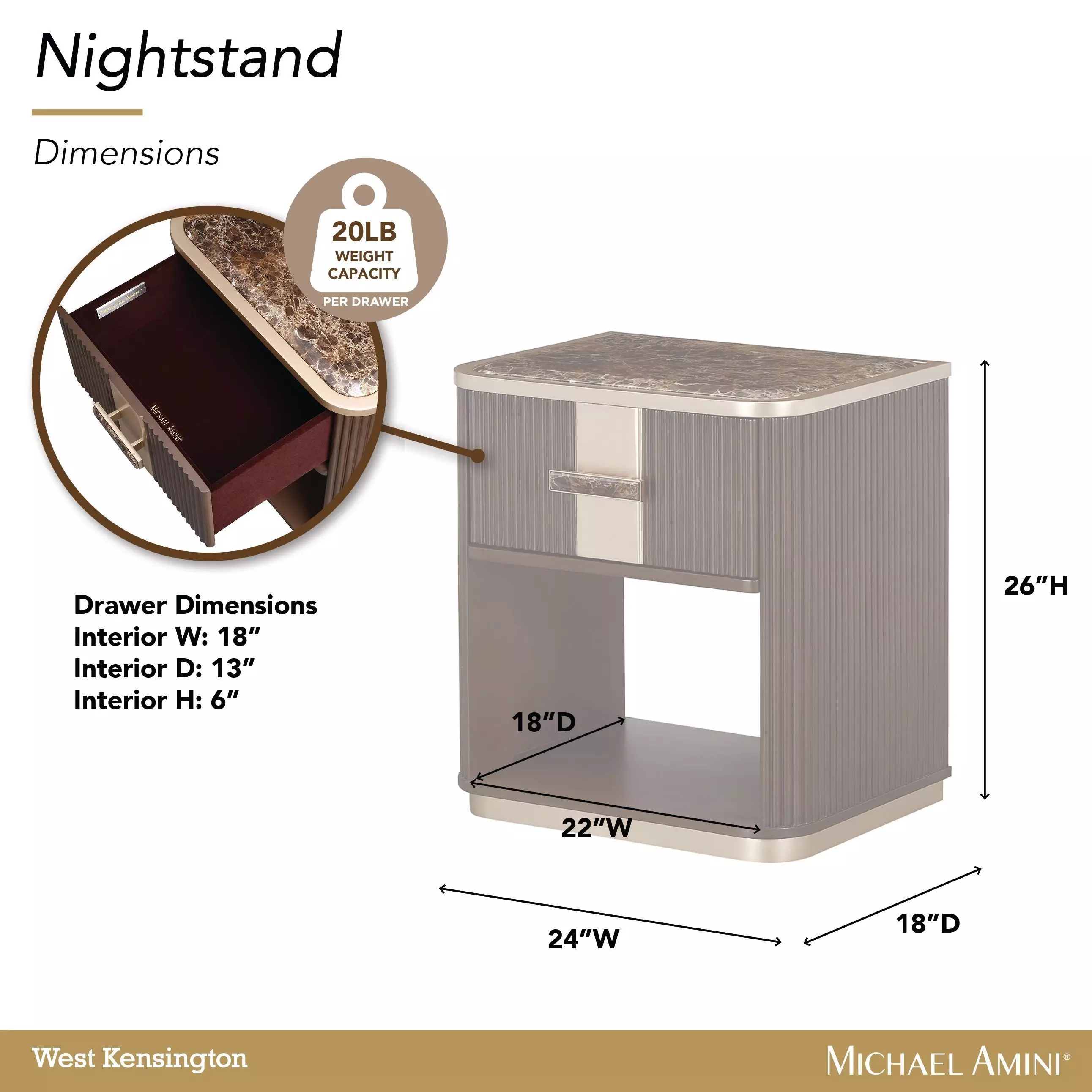 West Kensington Medium Espresso 1 Drawer Nightstand with LED