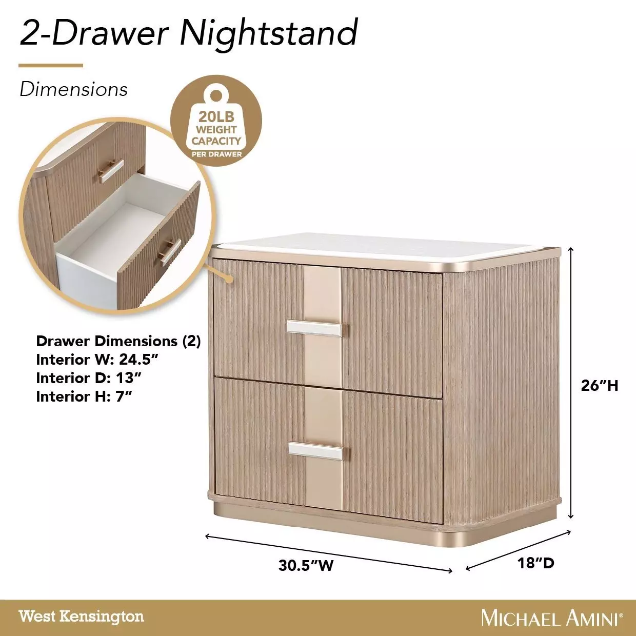 West Kensington Sea Salt Caramel 2 Drawer Nightstand