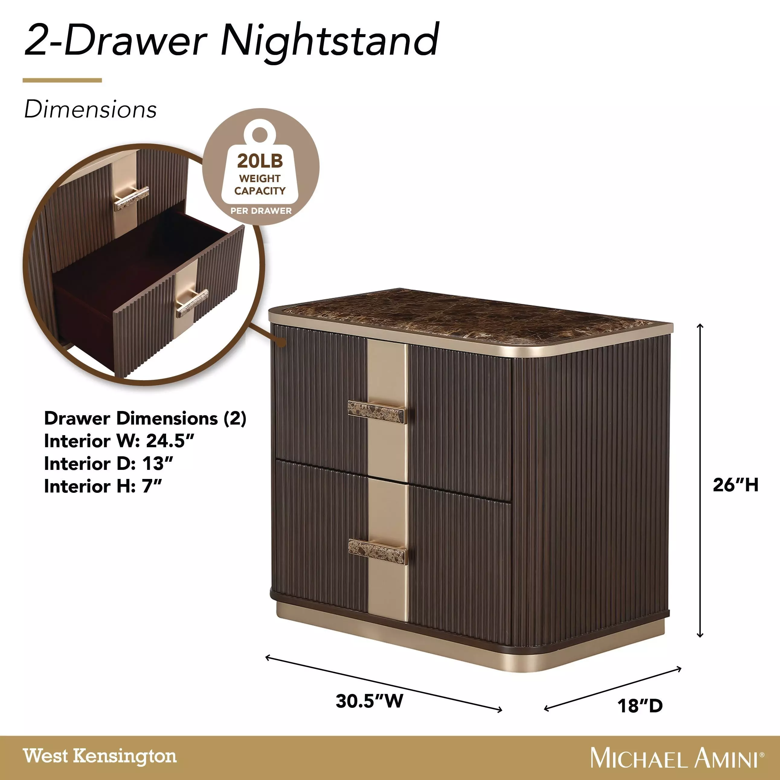 West Kensington Medium Espresso 2 Drawer Nightstand with LED